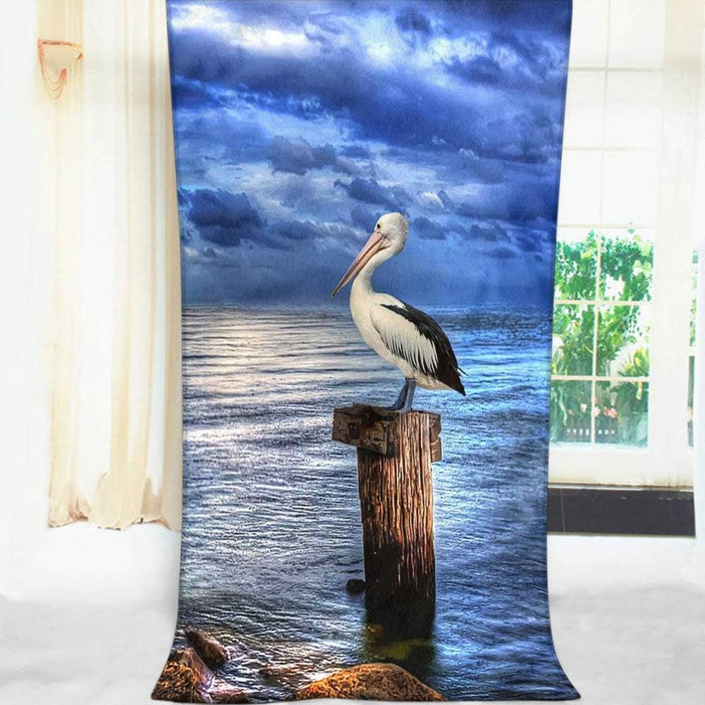 Moslion Comfy Bath Towel Pelican Bird Blue 64x32 Inches 1