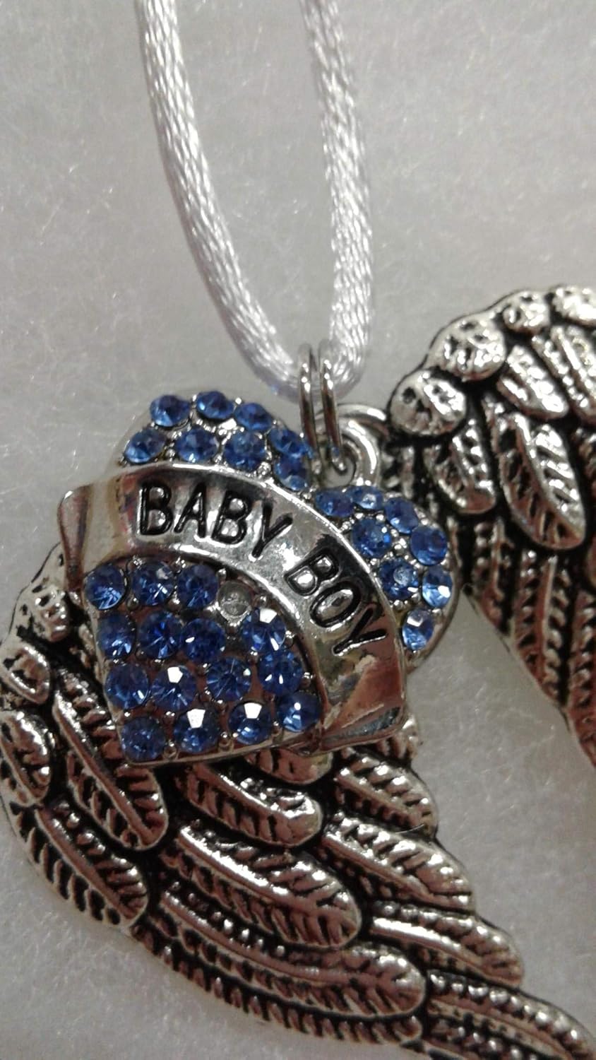 Baby Boy Infant Memorial Guardian Angel Wings Ornament with Heart Charm 1