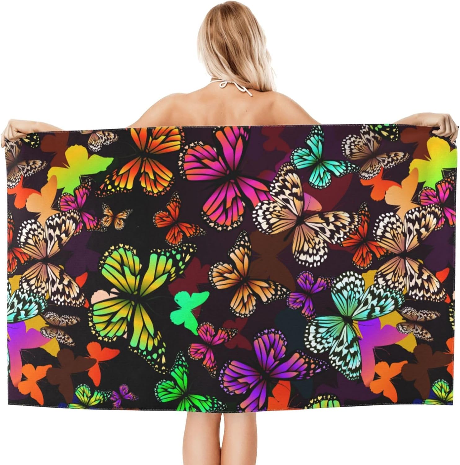 VOOHDDY Bright Butterfly Beach Towel for Adults Kids Travel Pool Camping