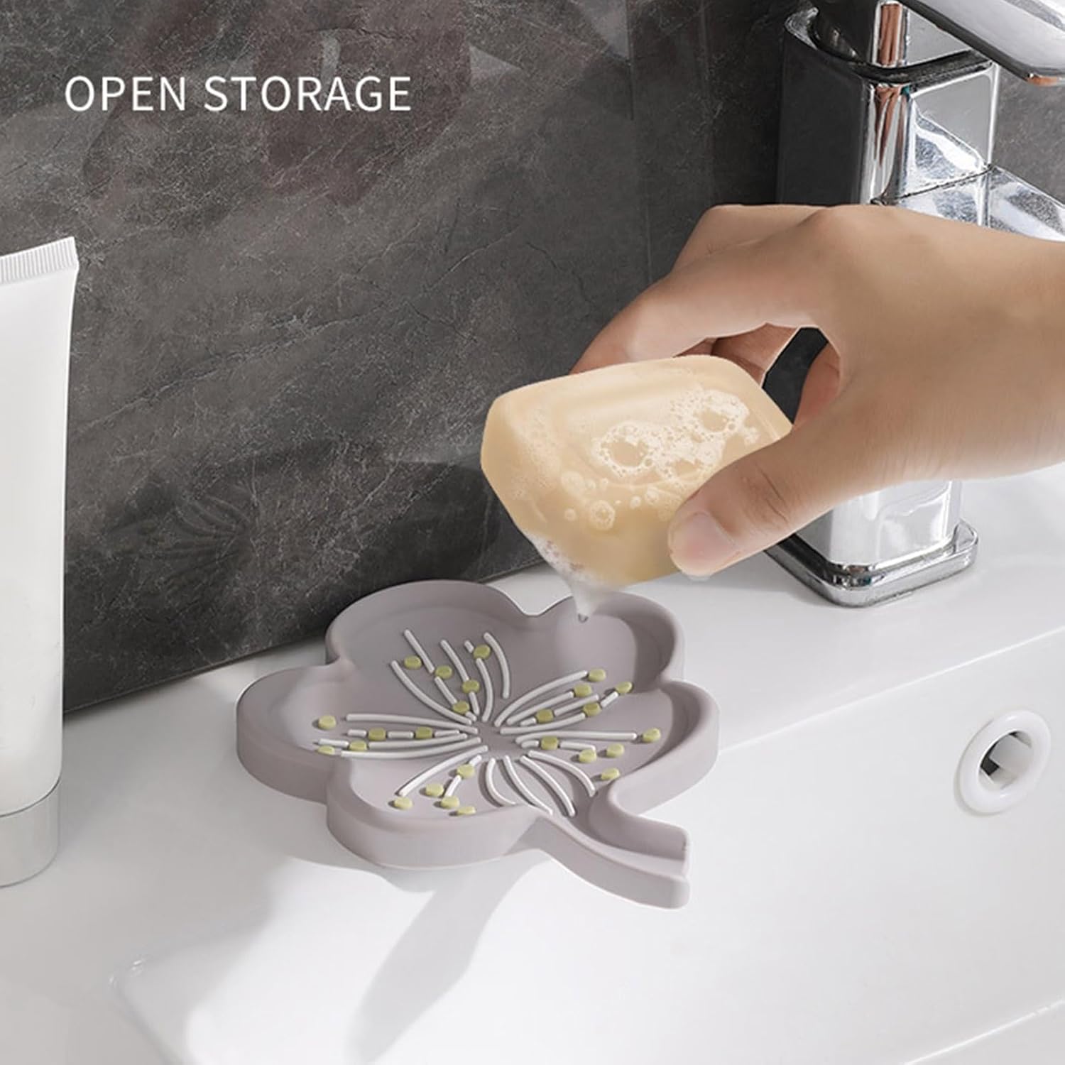Curfair Soap Dish with Flower Shape Non-Slip Drainage Tray