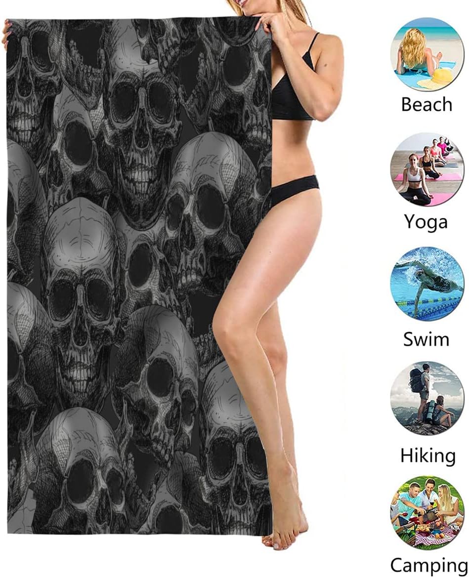 Kurtect Kids Men Boys Skull Beach Towel Black