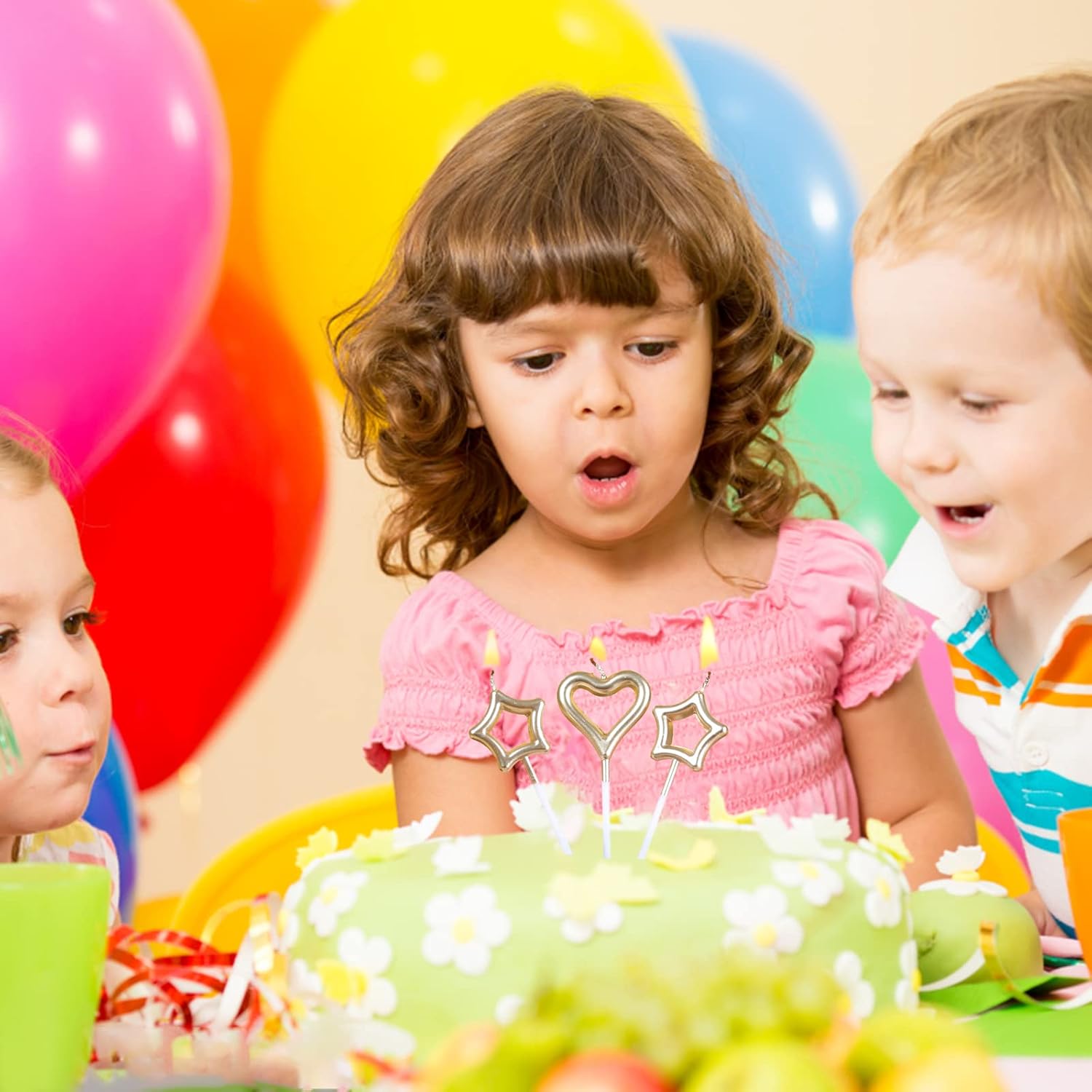 BoKin Birthday Cake Candles Set 6 Stars 3 Hearts