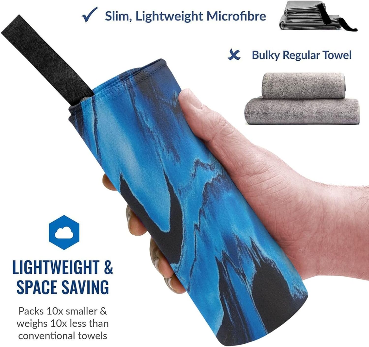 Black Blue Tie Dye Microfiber Beach Towel for Men Women 1