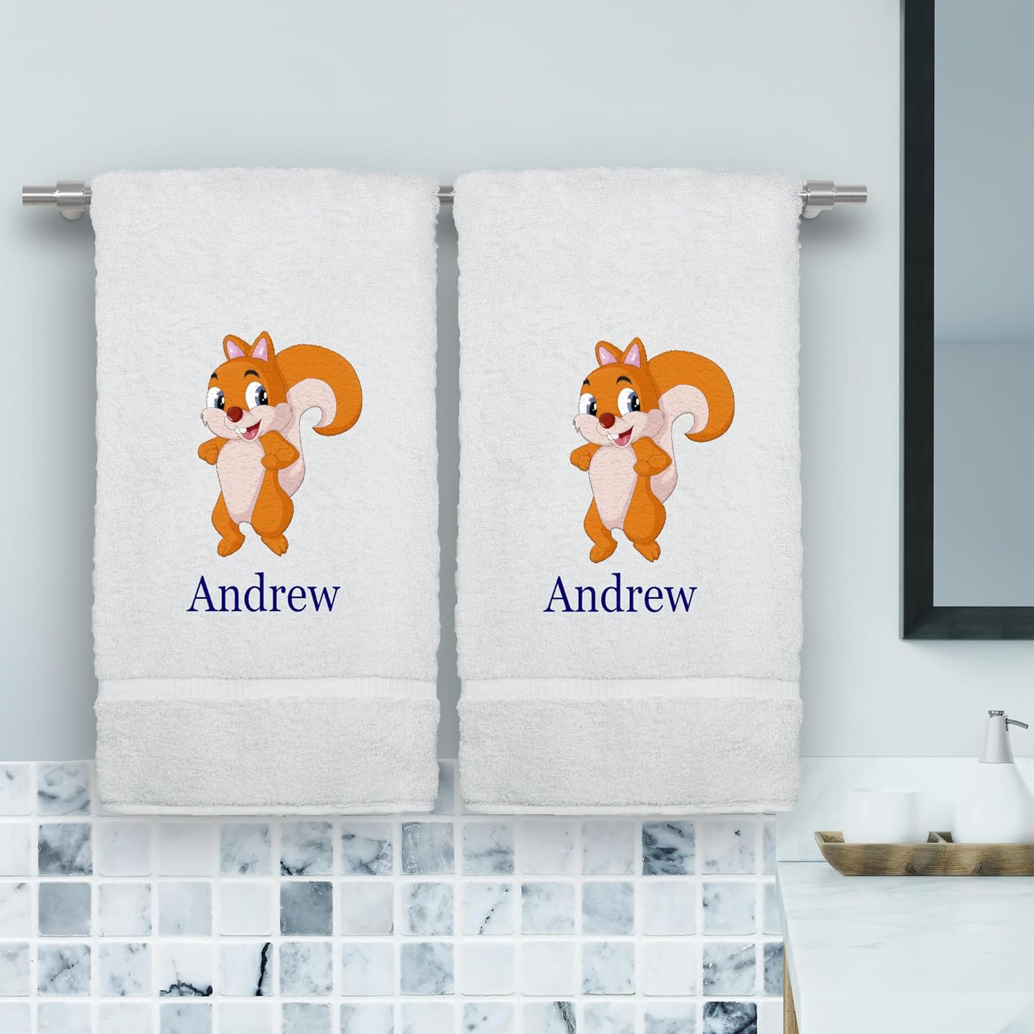 Personalized Kids Hand Towel Set with Animal Prints - 16x30 Inches 1