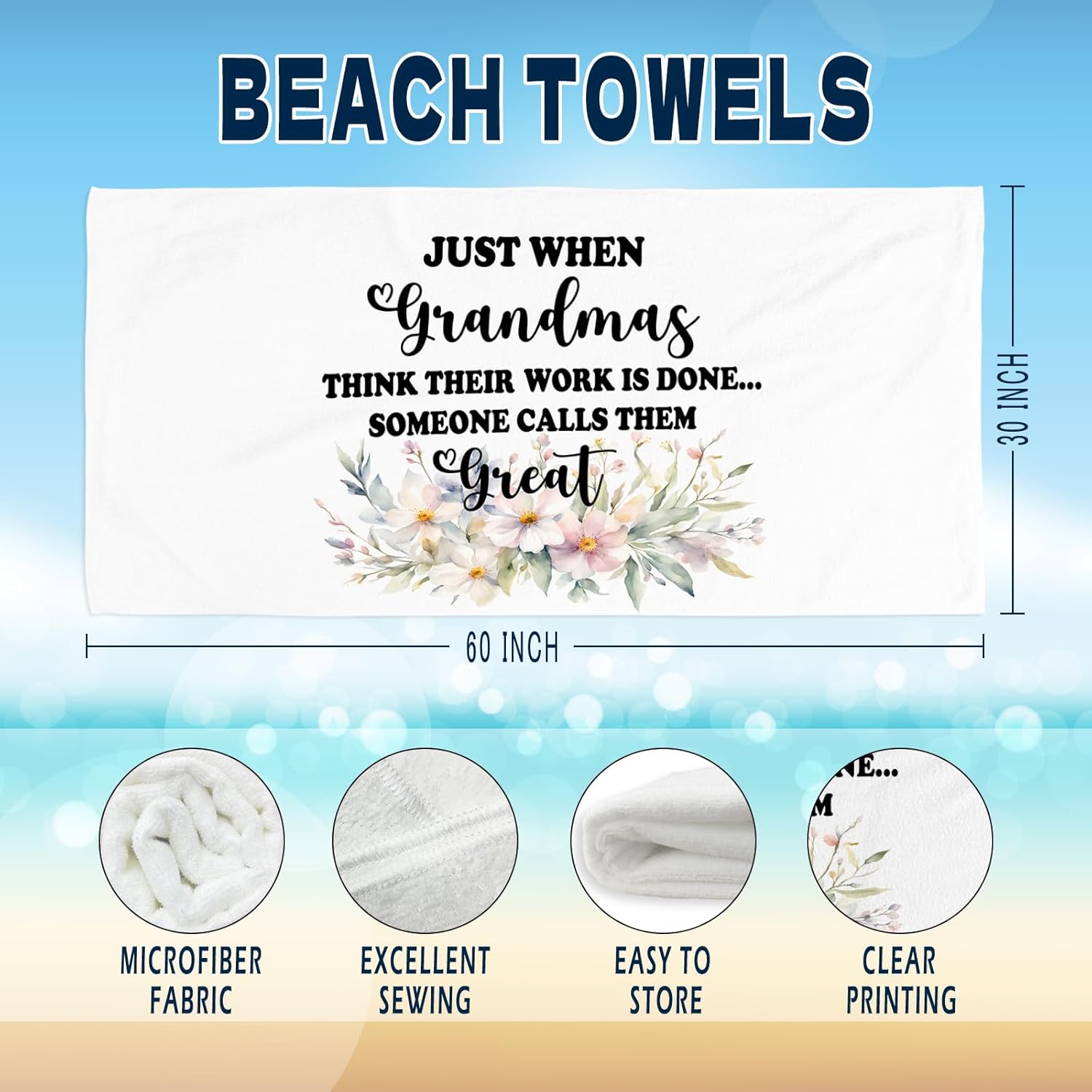 Great Grandma Gifts Beach Towel 60x30 Inches