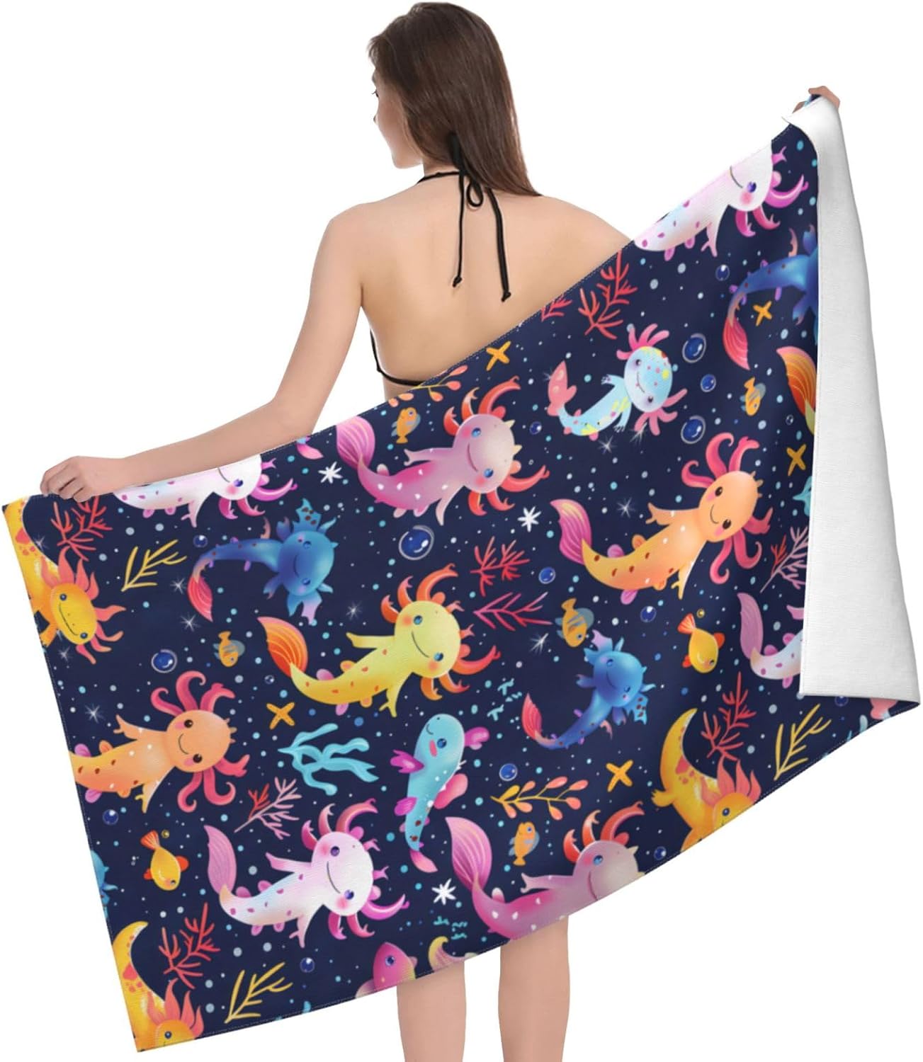 Colorful Axolotl Beach Towel 32x52in Microfiber Quick Dry