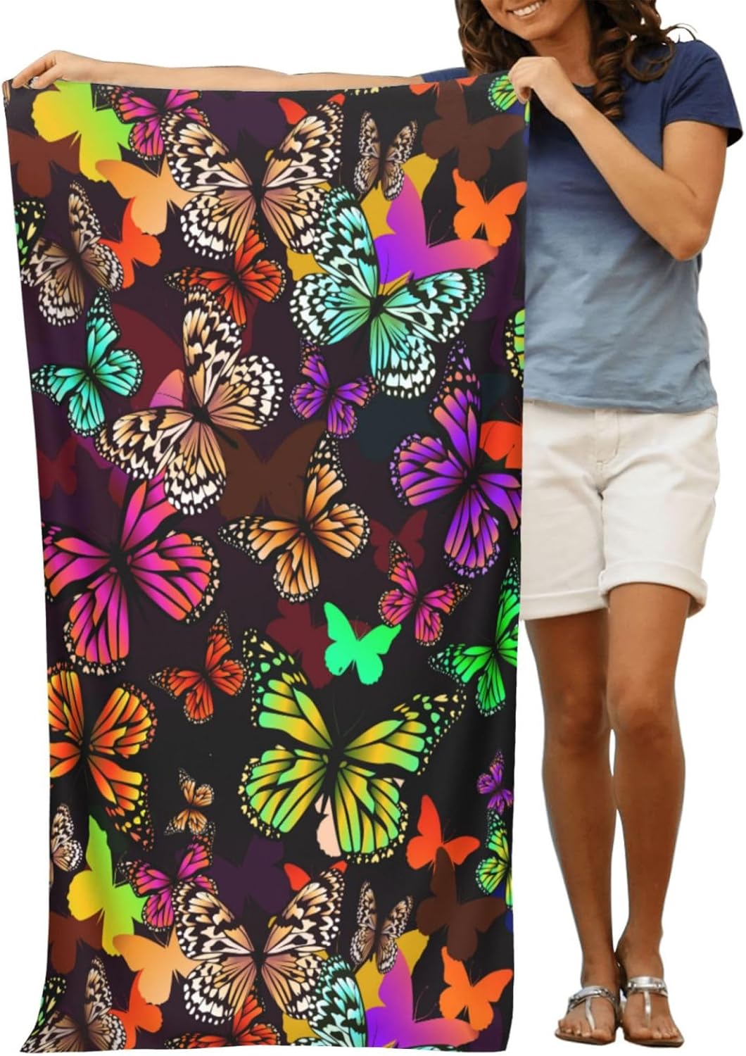 VOOHDDY Bright Butterfly Beach Towel for Adults Kids Travel Pool Camping