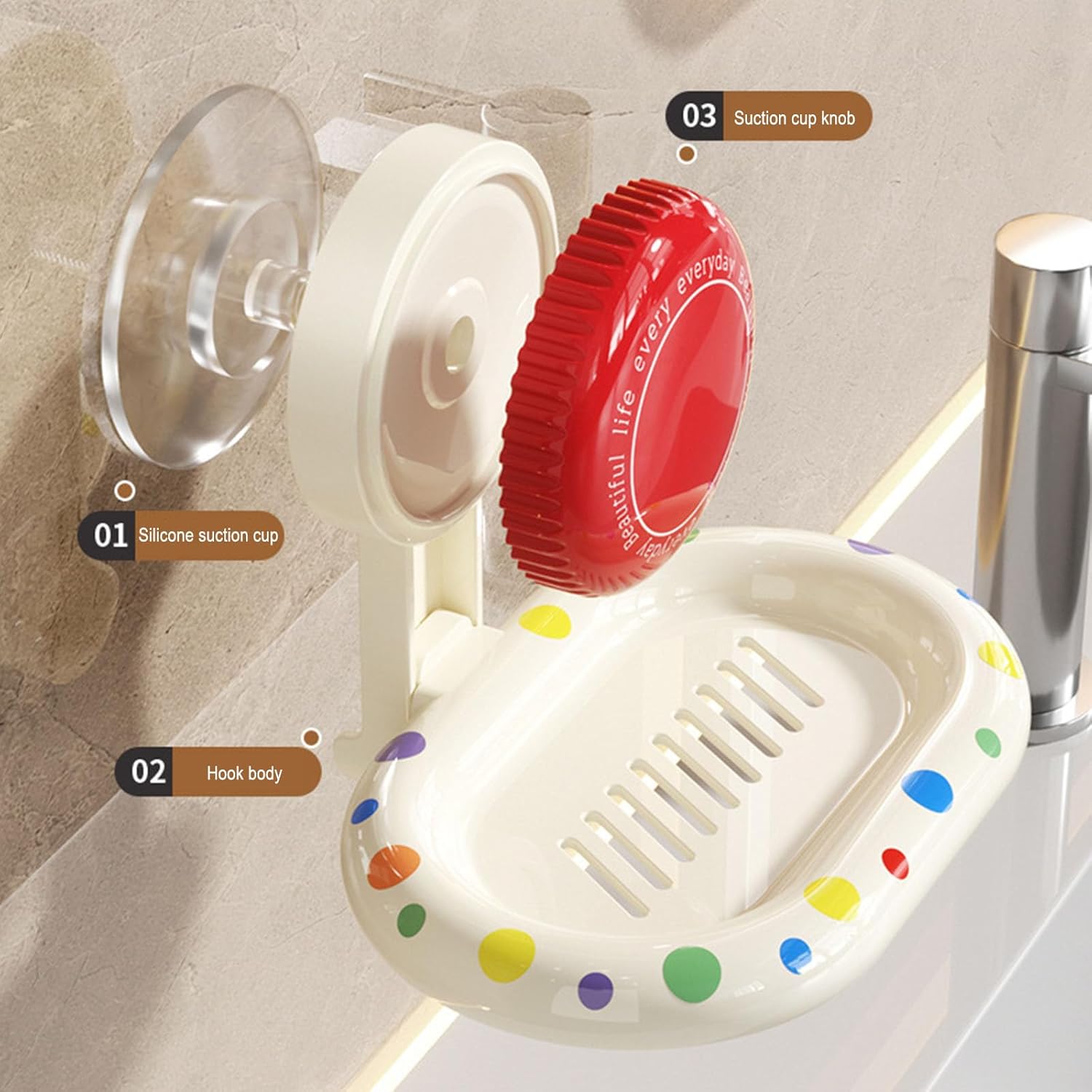 Suction Cup Soap Dish for Shower Red