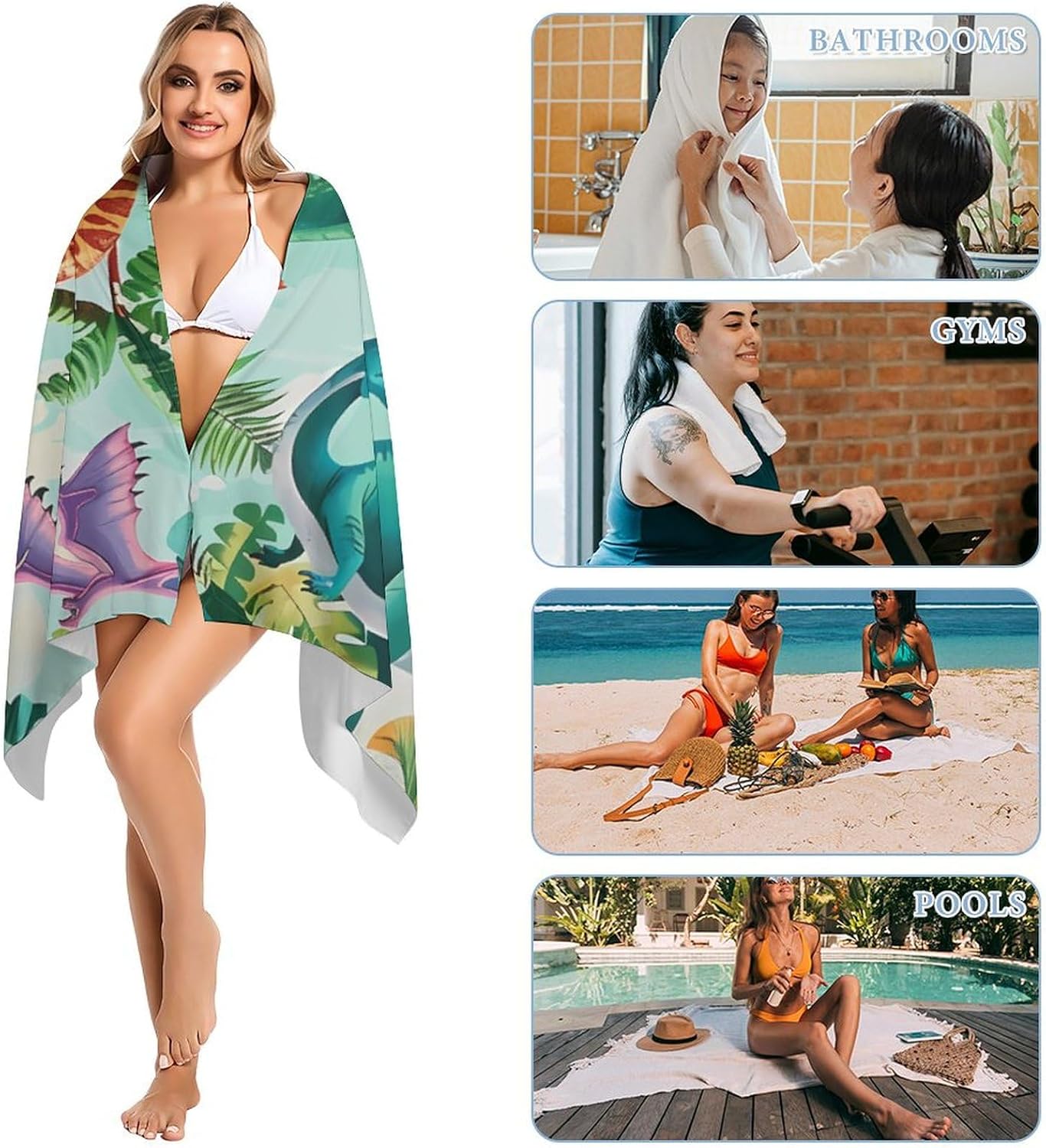 Dinosaur Beach Towel Unique Quick Dry Soft Plush