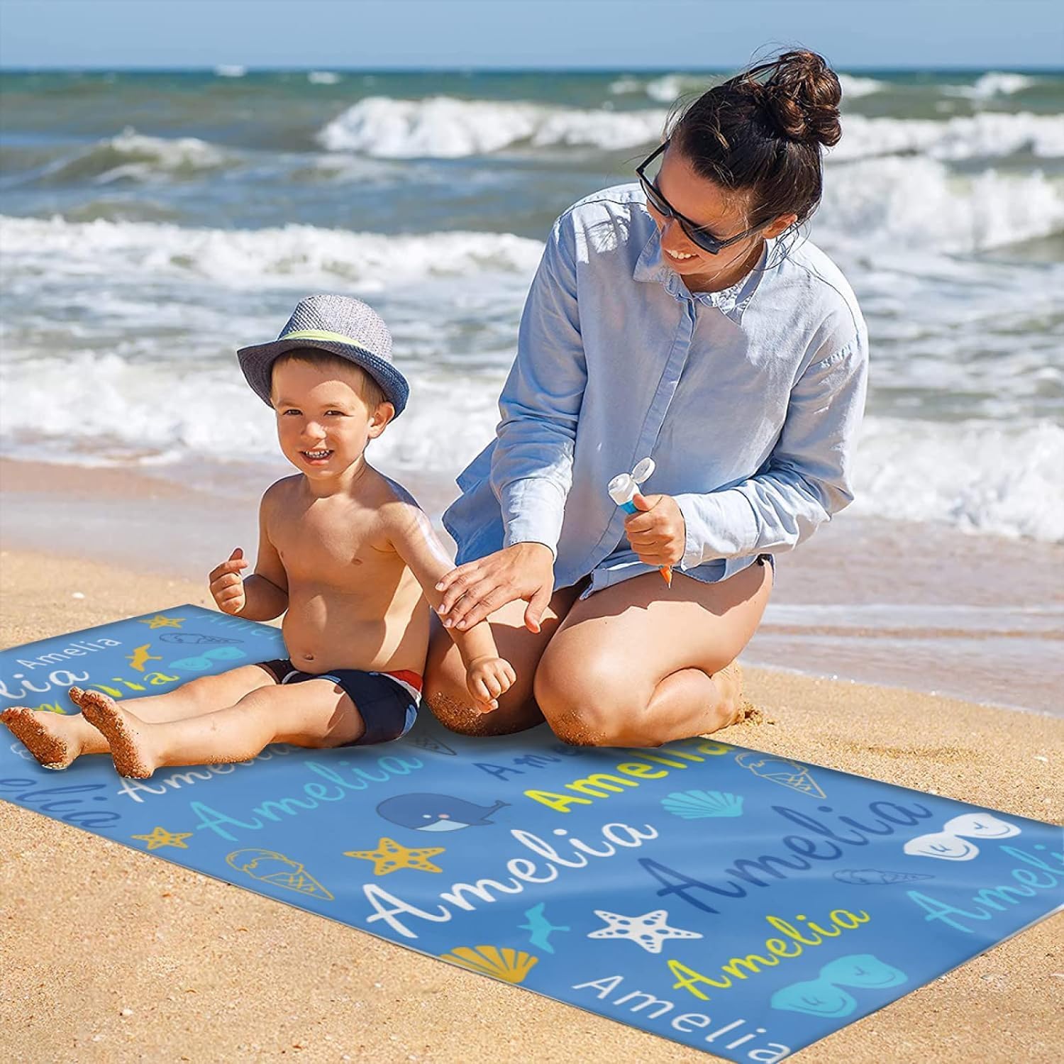 Personalized Beach Towel with Name - Customized Summer Microfiber Quick Drying