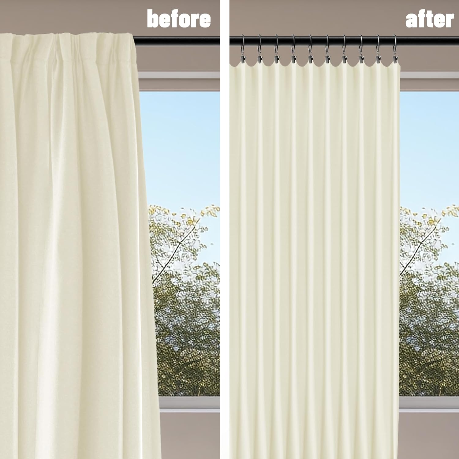 24 Pack 2 Inch Curtain Rings with Clips - Rustproof Black