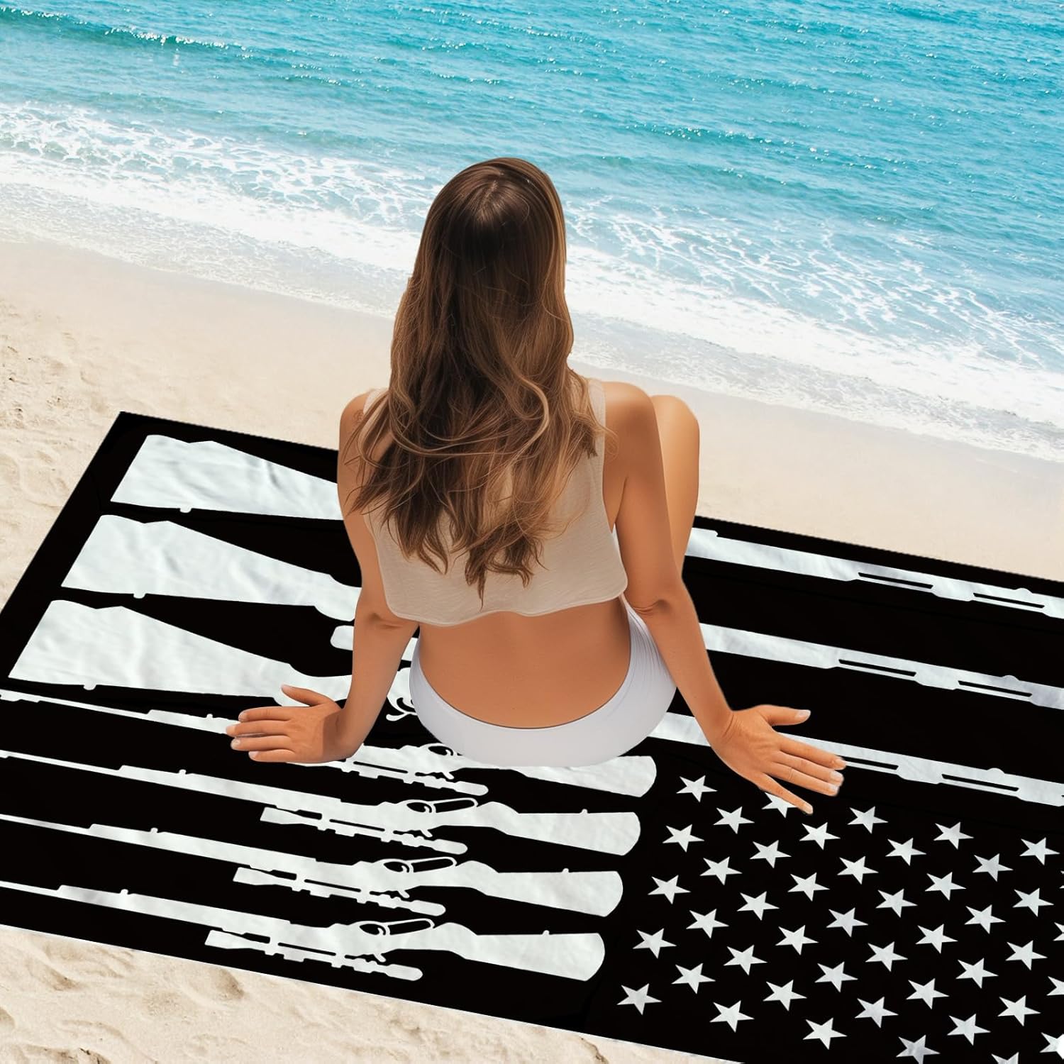 WZOMT Funny Flag Beach Towel - Microfiber Patriotic Blanket
