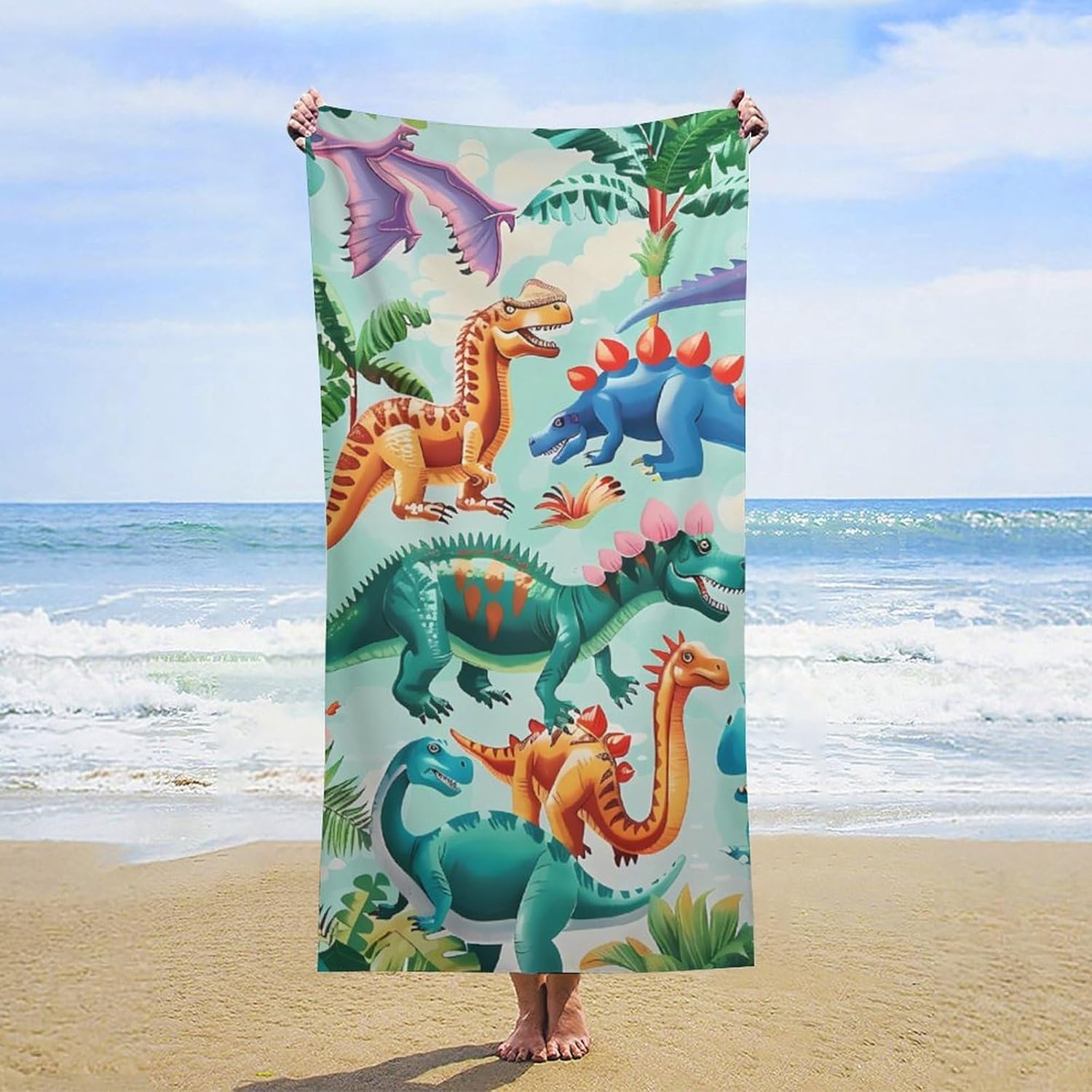 Dinosaur Beach Towel Unique Quick Dry Soft Plush