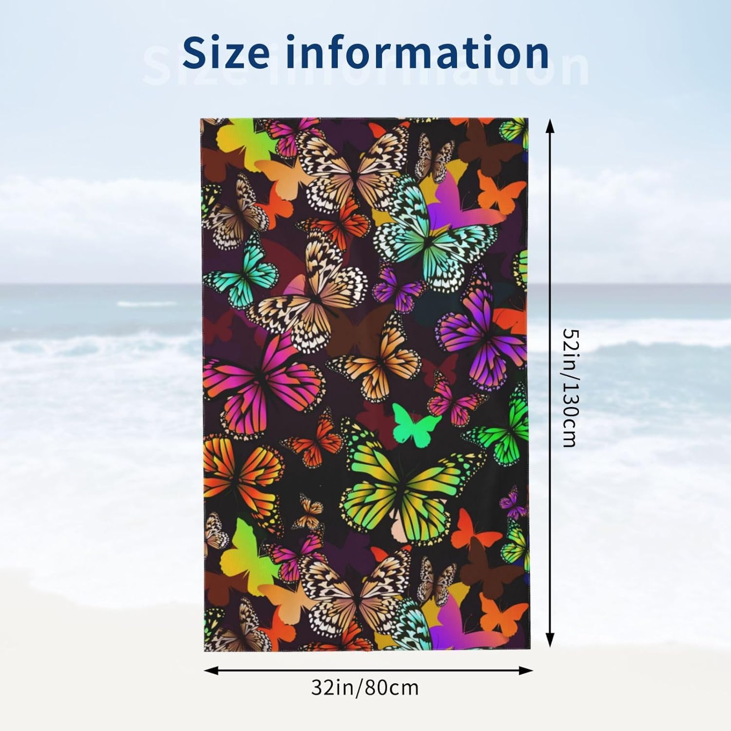 VOOHDDY Bright Butterfly Beach Towel for Adults Kids Travel Pool Camping