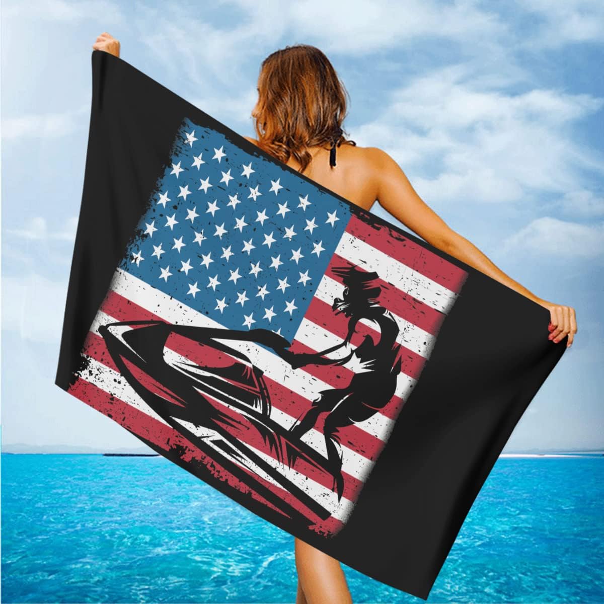 Jet Ski American Flag Microfiber Beach Towel - Extra Large Quick Dry Sand Free