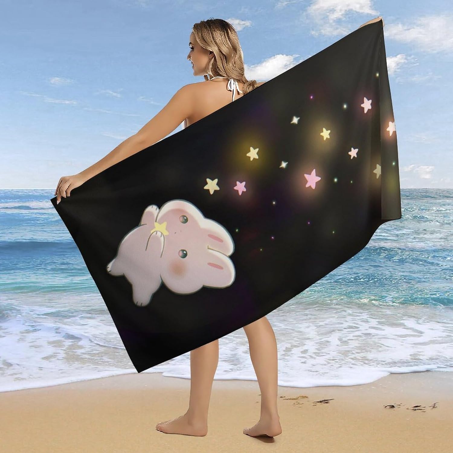 Cute Rabbit Fluffy Beach Towel 32x64 Inch 1