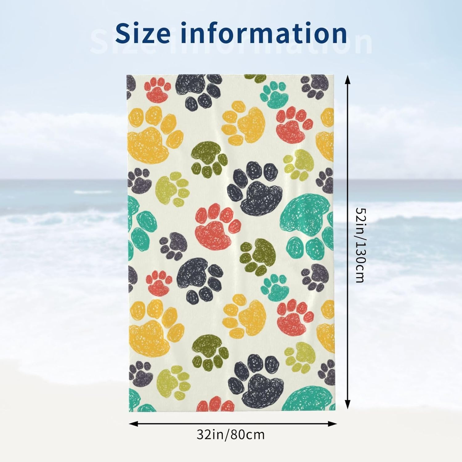 VOOHDDY Colorful Paw Beach Towel 52x32 Inches Microfiber