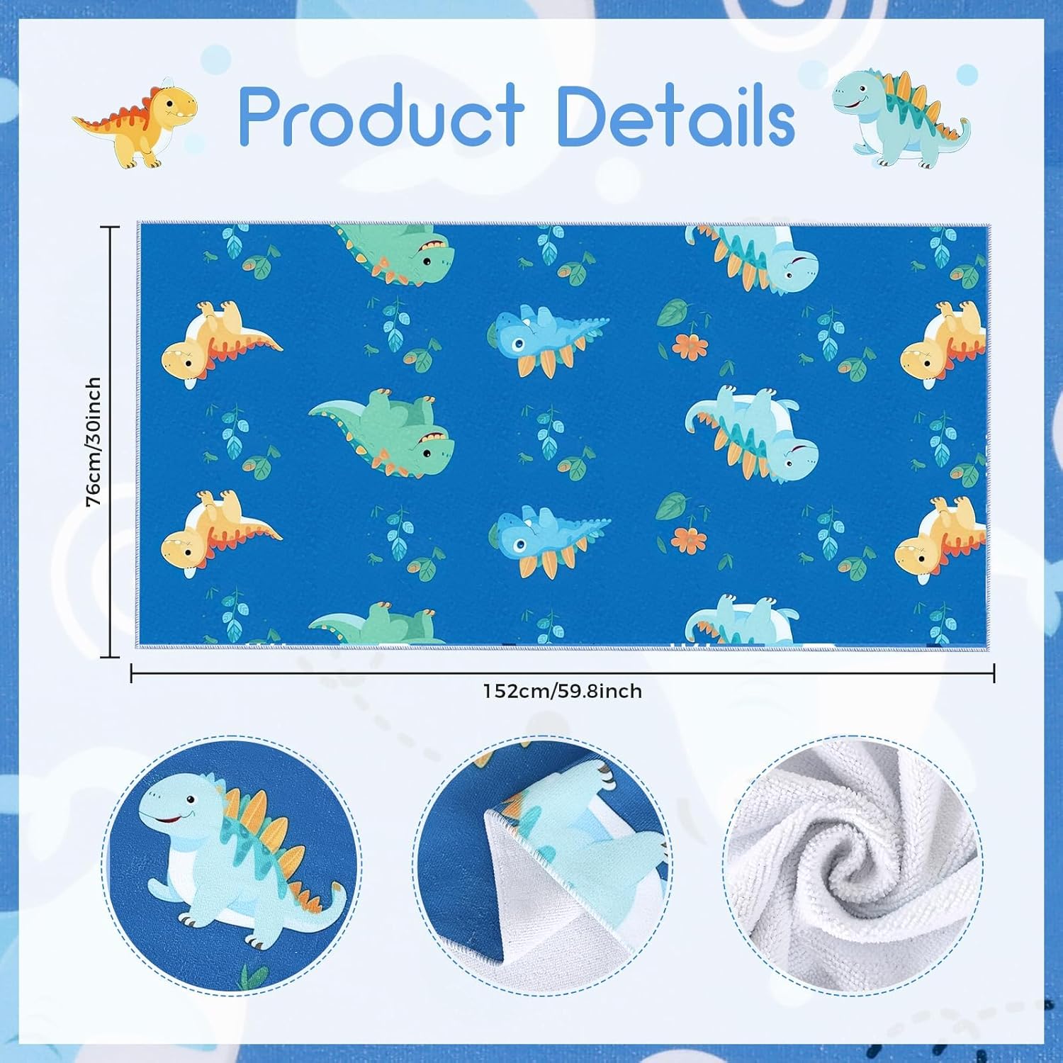 Cumule 60X 30 Dinosaur Beach Towel for Kids
