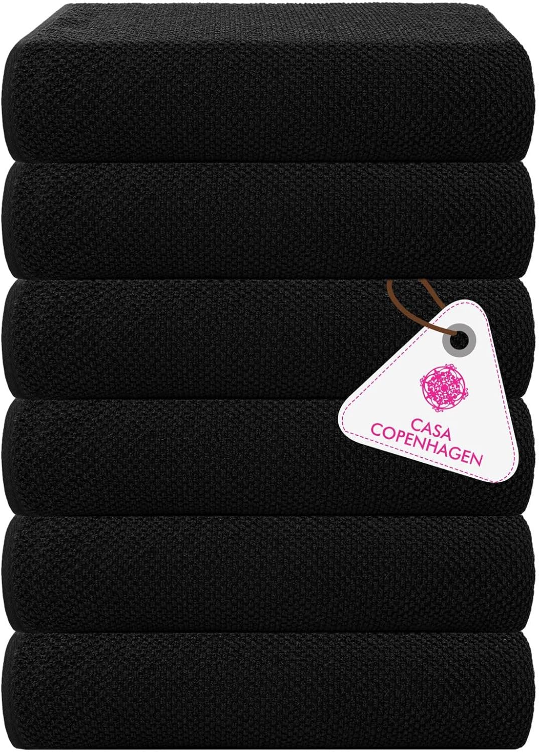 CASA COPENHAGEN 6-Piece Popcorn Textured Bath Towel Set - Black
