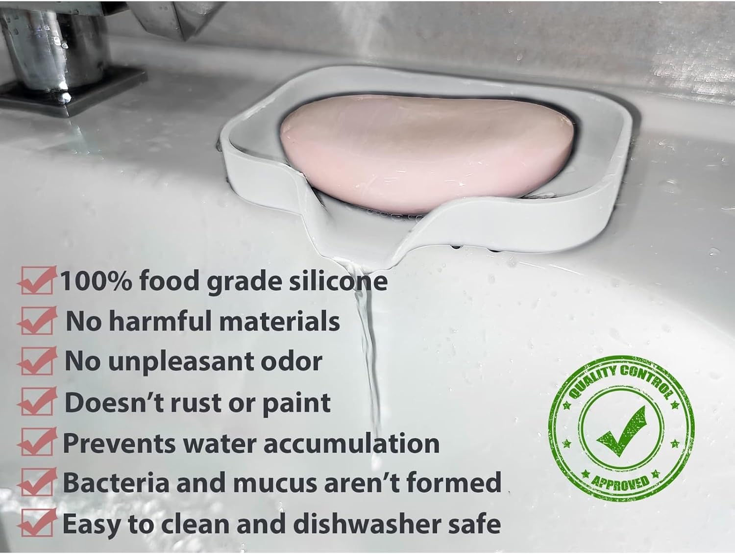 6 Pack Silicone Soap Dishes with Drain Spout - White