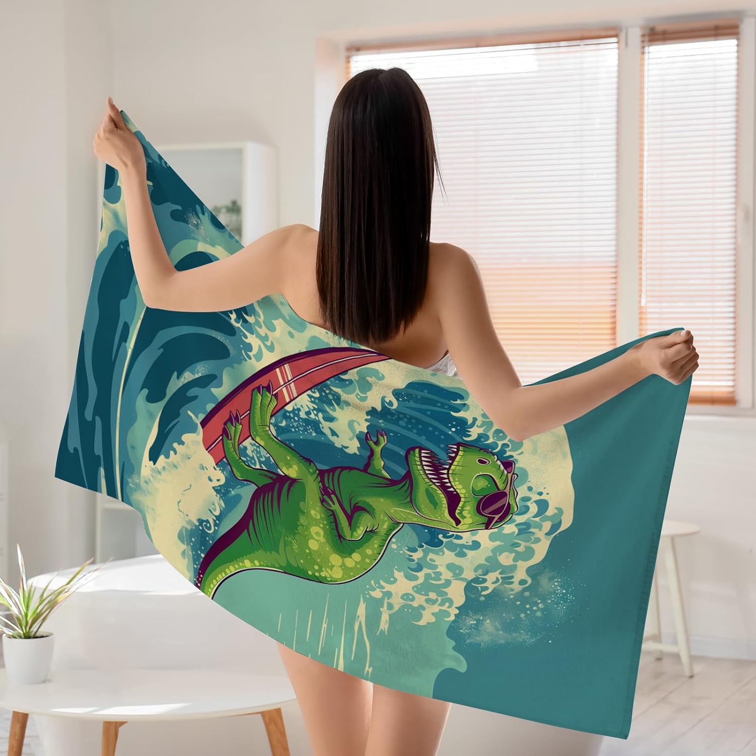 WZOMT Kids Dinosaur Beach Towel 32x52 Inch Microfiber