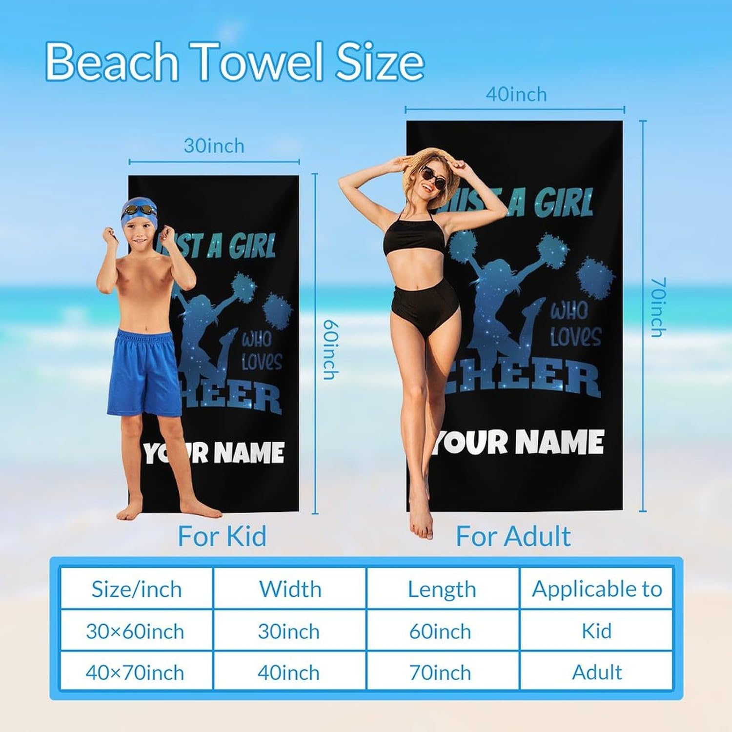 Personalized Beach Towel with Name for Kids and Girls