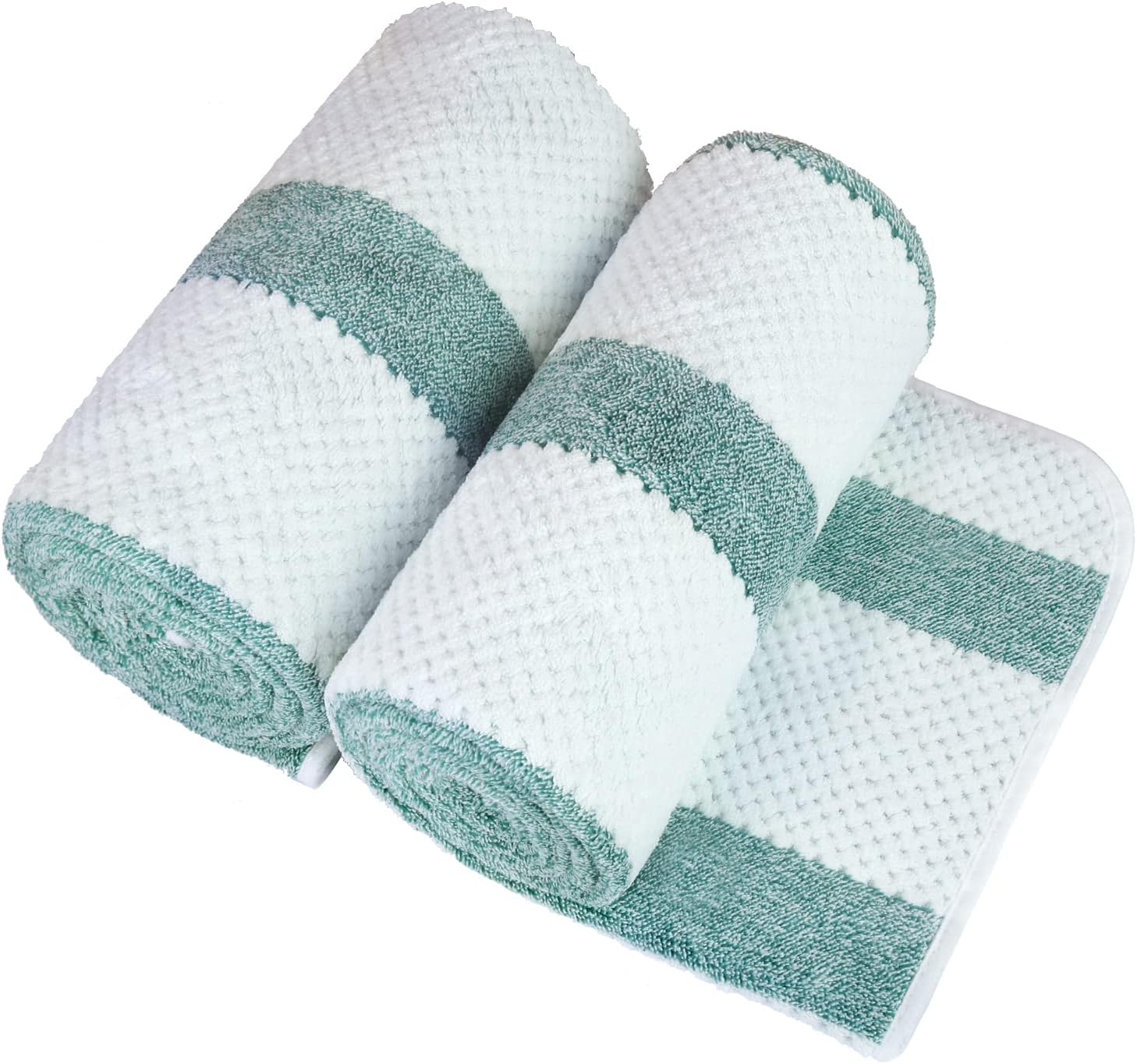 JML Plush Bath Towels 2 Pack 30x60 Waffle Stripe Green
