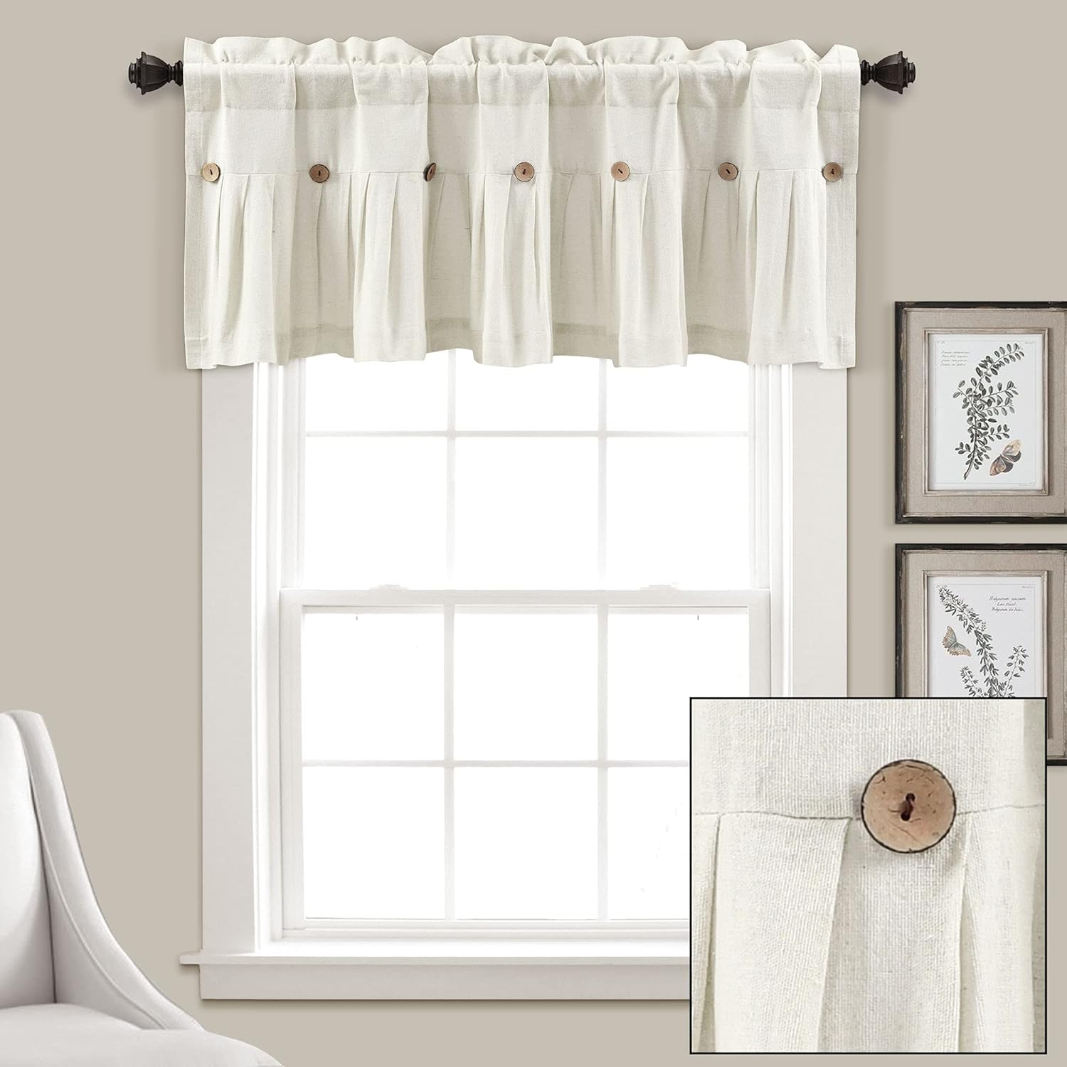 Lush Decor Linen Button Valance 52x18 Off White 1