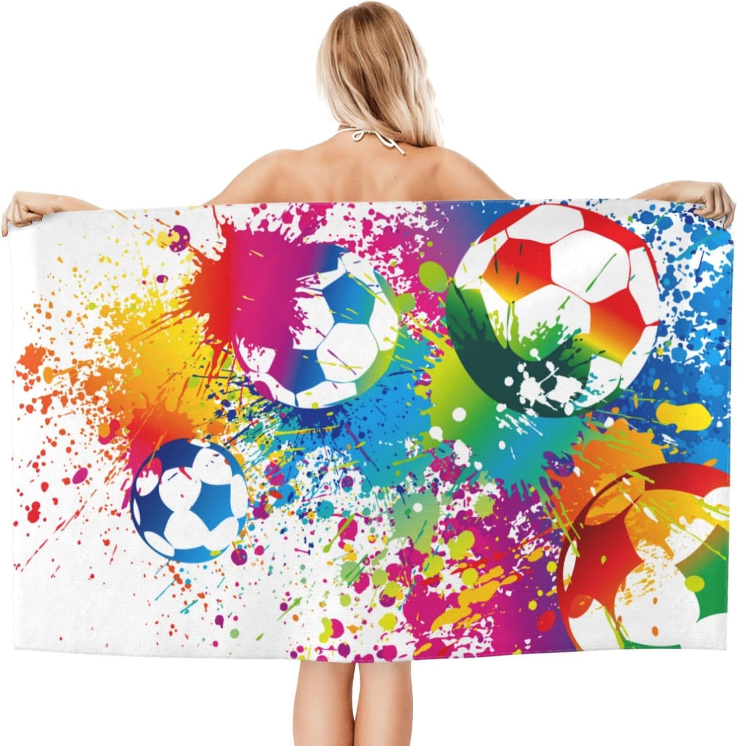 VOOHDDY Colorful Soccer Football Fun Beach Towel