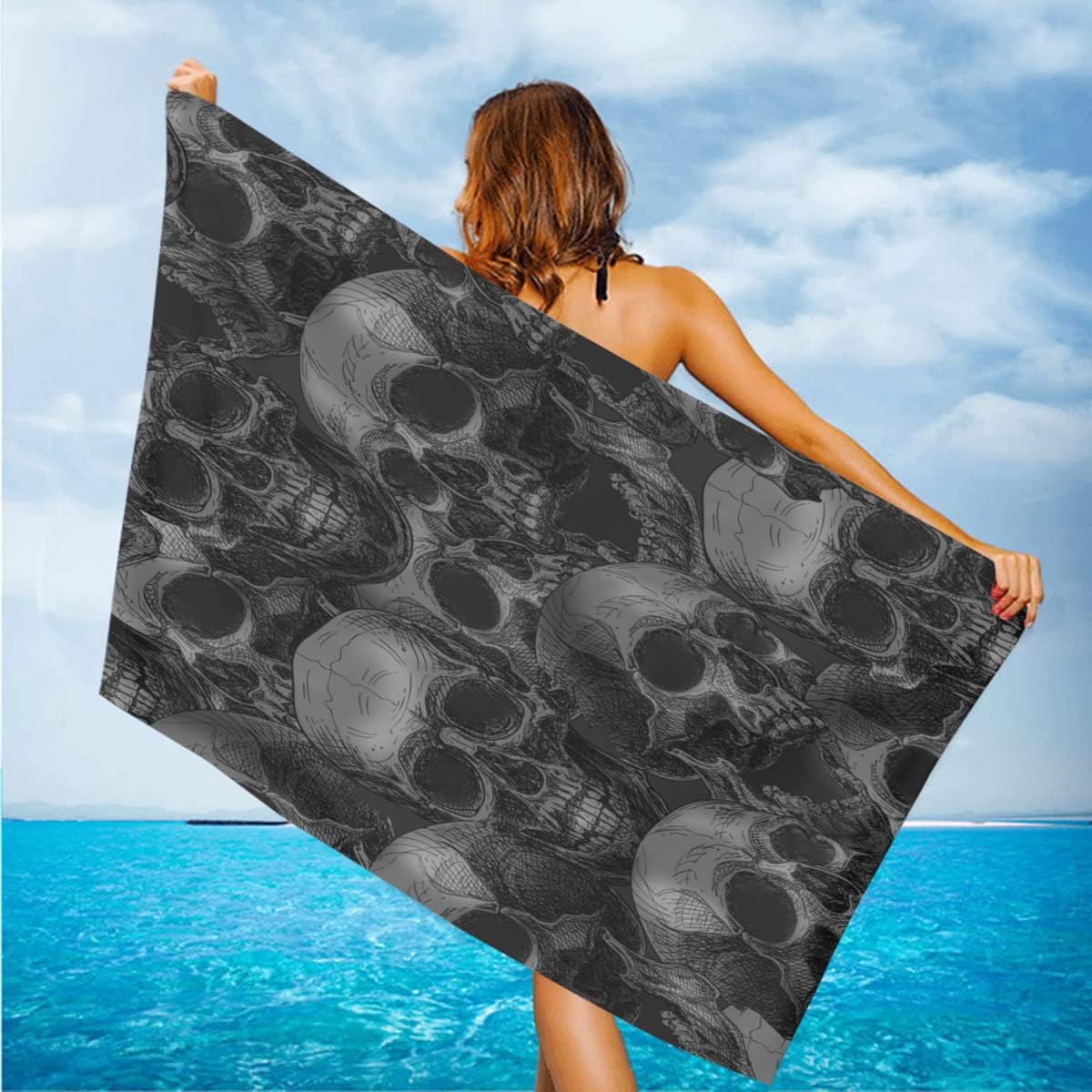Kurtect Kids Men Boys Skull Beach Towel Black