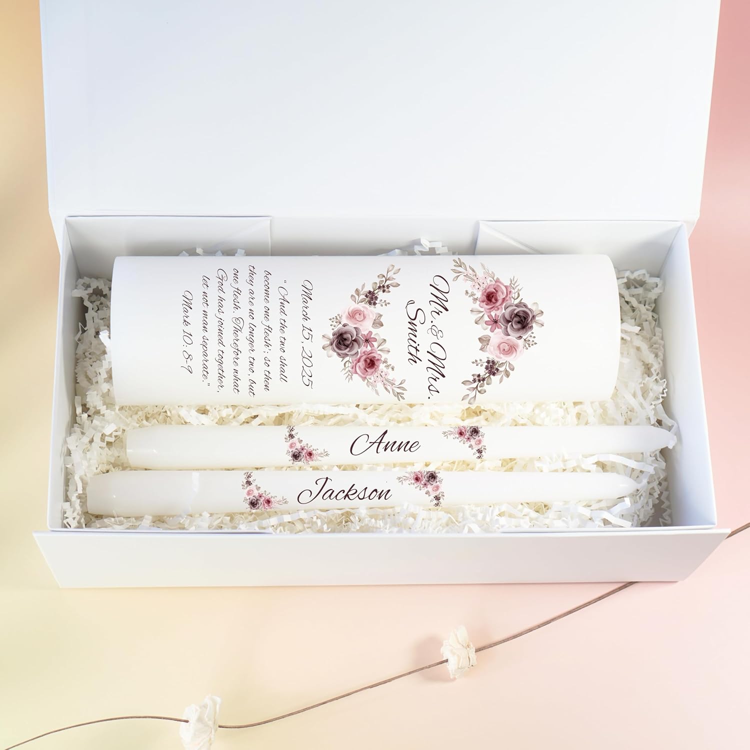 Unity Candles for Wedding Mr Mrs Set with Bible Quote