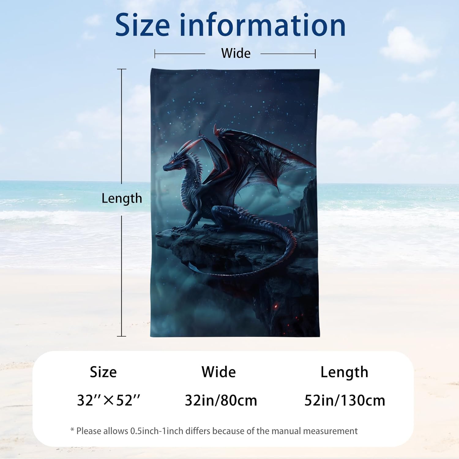 WZOMT Microfiber Dragon Beach Towel - 32x52 Inch