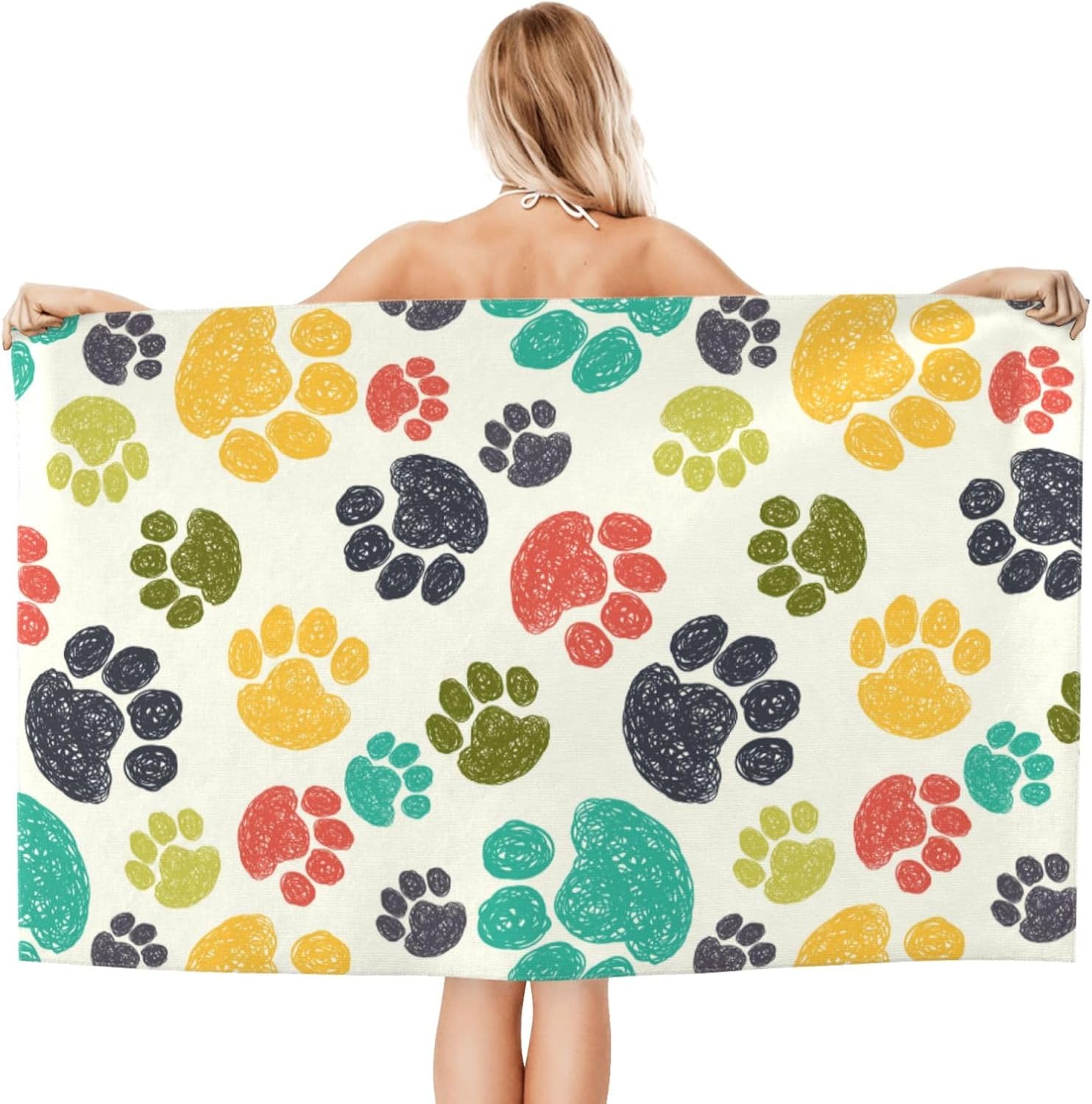 VOOHDDY Colorful Paw Beach Towel 52x32 Inches Microfiber