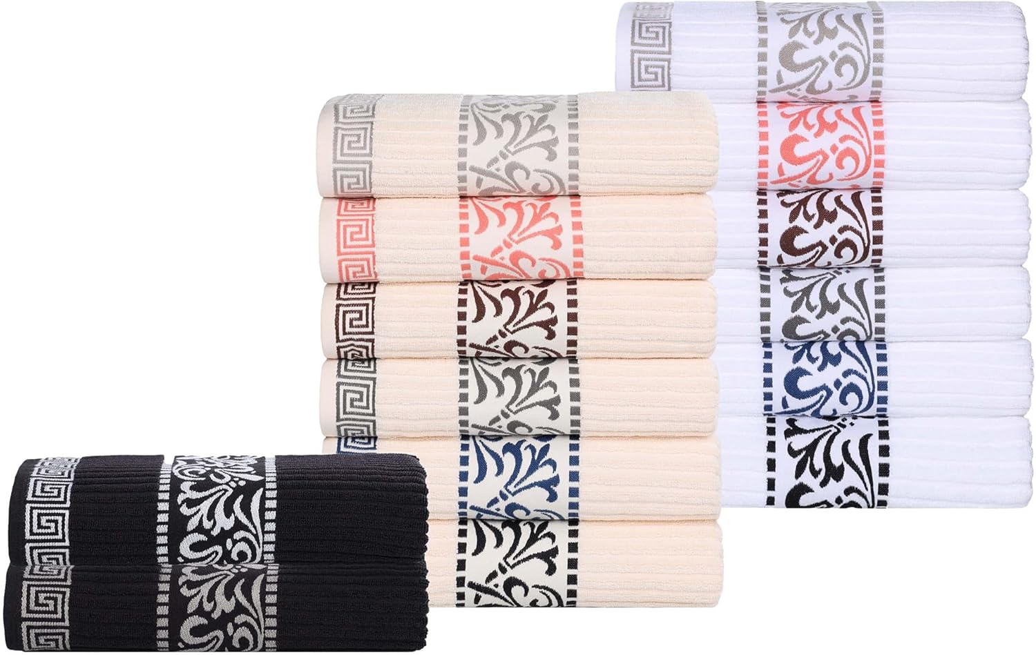 Superior 4-Piece Bath Towel Set with Greek Floral Design