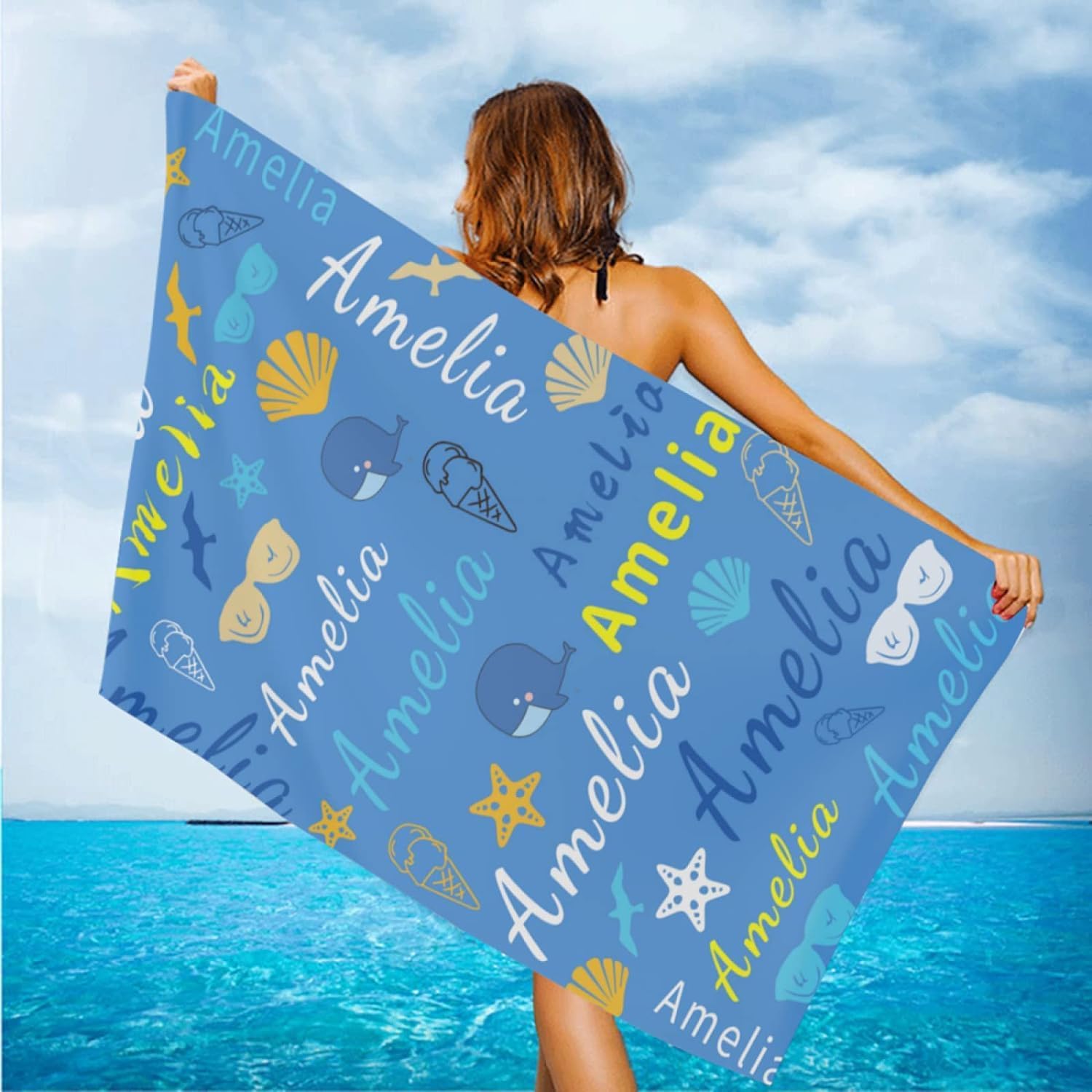 Personalized Beach Towel with Name - Customized Summer Microfiber Quick Drying