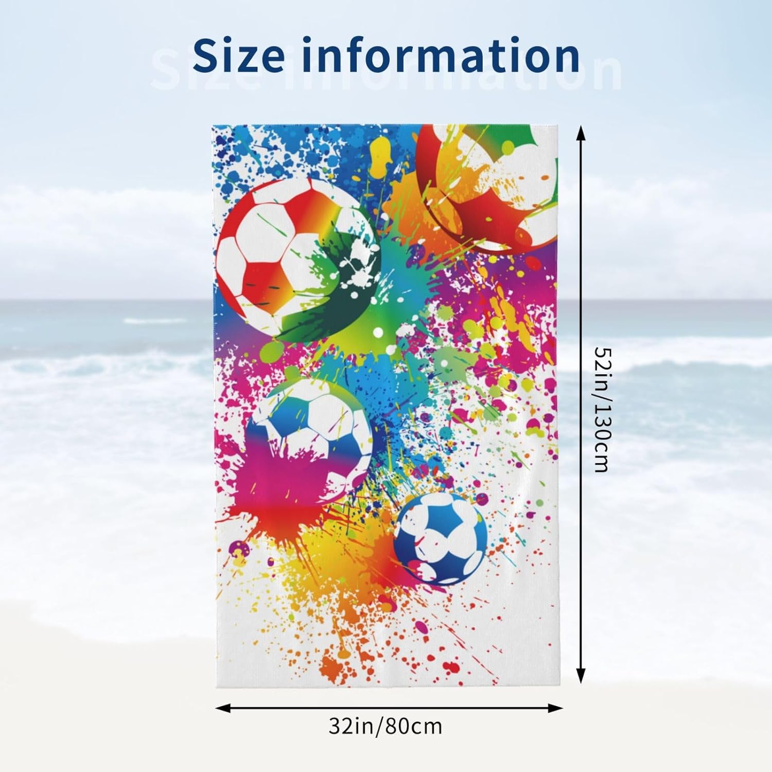 VOOHDDY Colorful Soccer Football Fun Beach Towel