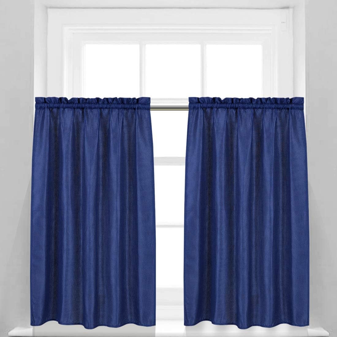 Valea Home Waffle Weave Bathroom Curtains Navy Blue Set of 2
