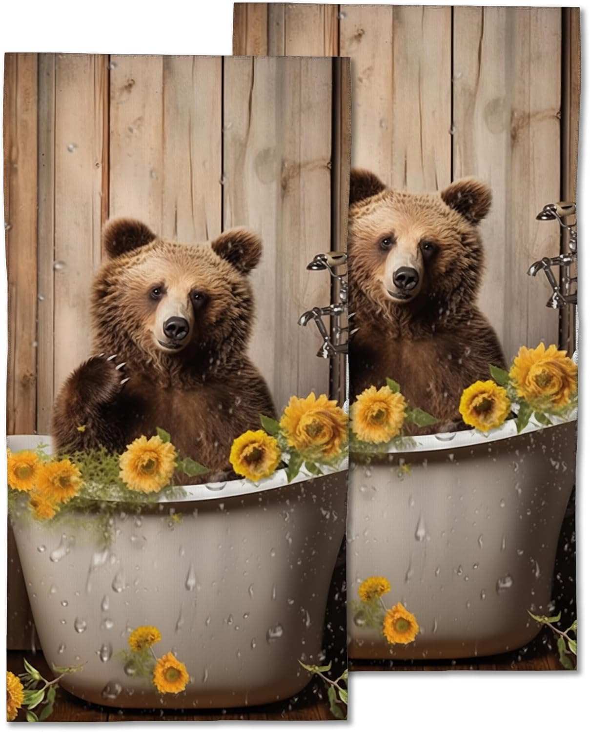 CXULIN 2 Pack Funny Bear Hand Towel Set
