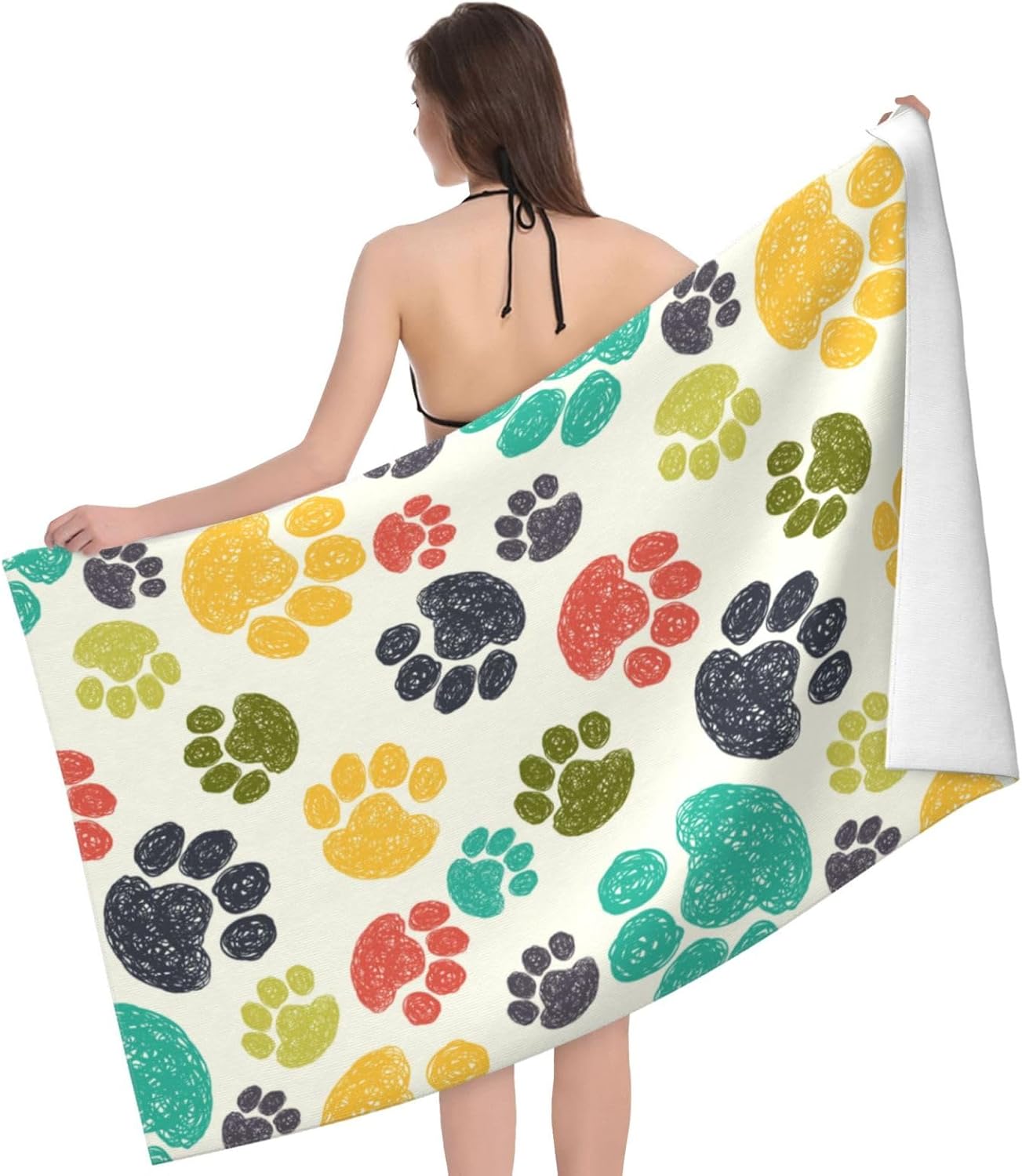 VOOHDDY Colorful Paw Beach Towel 52x32 Inches Microfiber