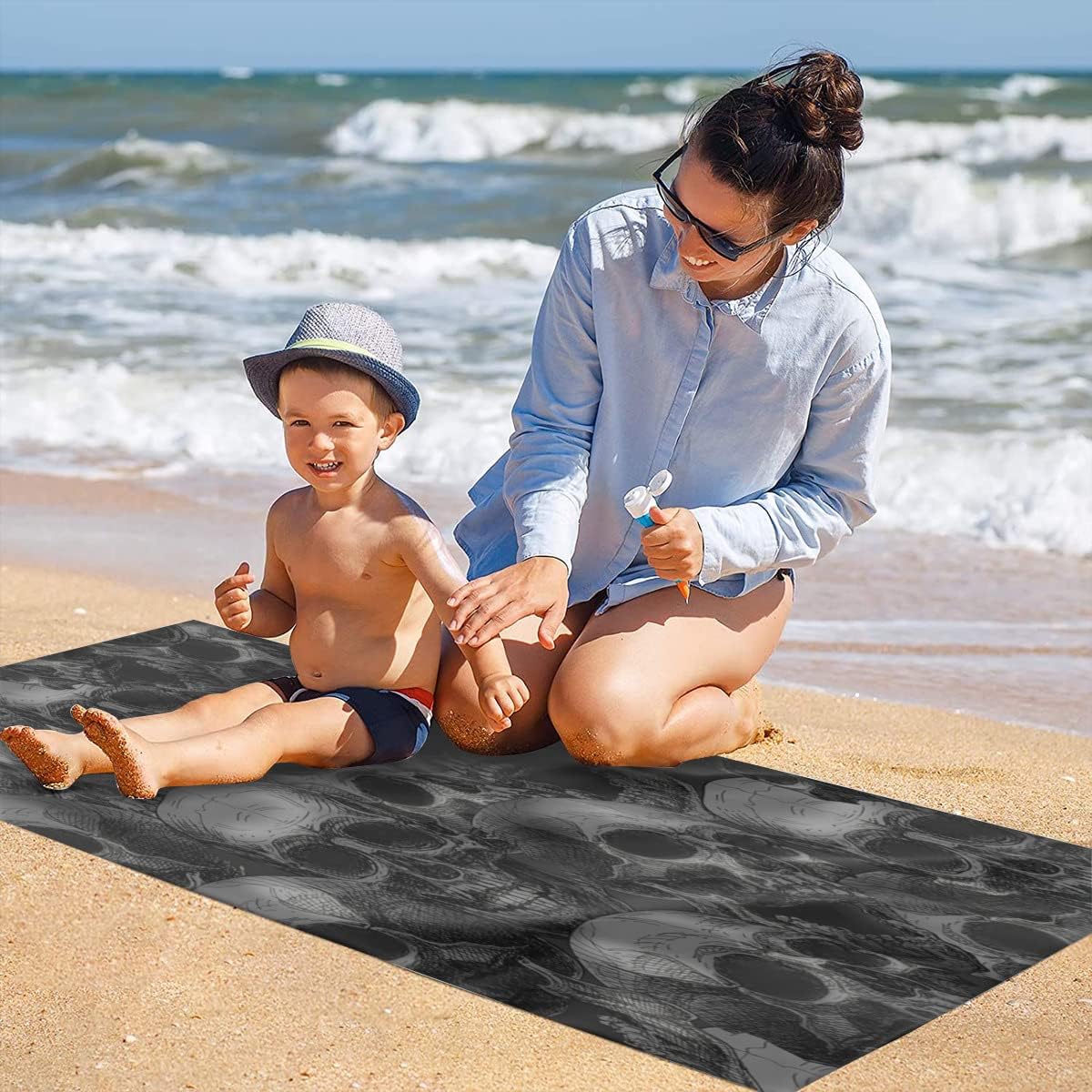 Kurtect Kids Men Boys Skull Beach Towel Black