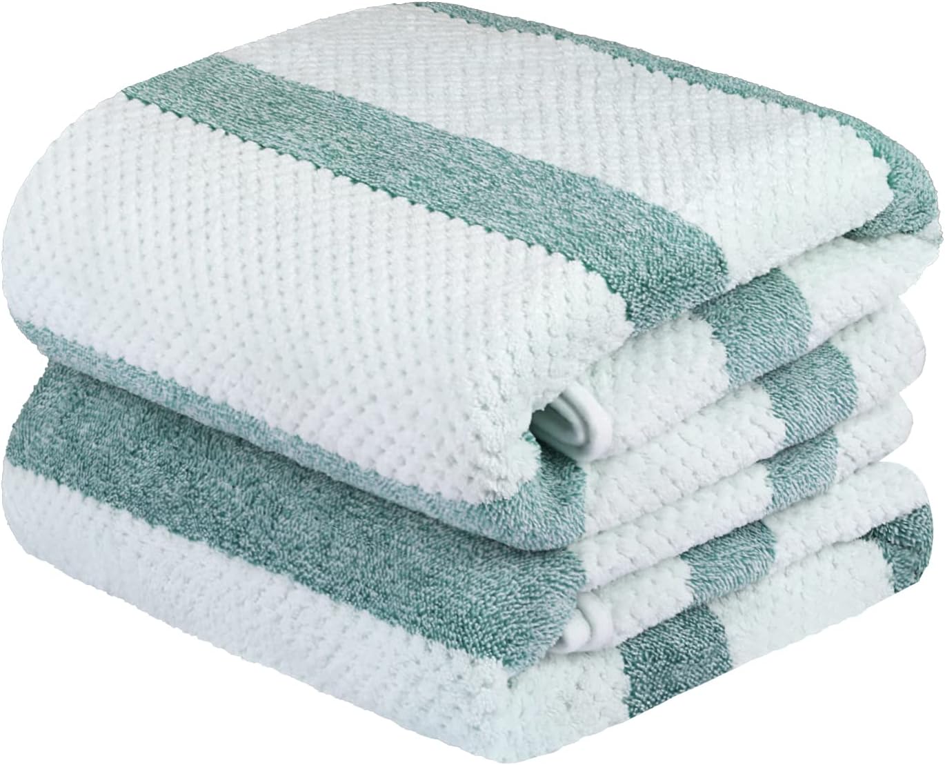 JML Plush Bath Towels 2 Pack 30x60 Waffle Stripe Green