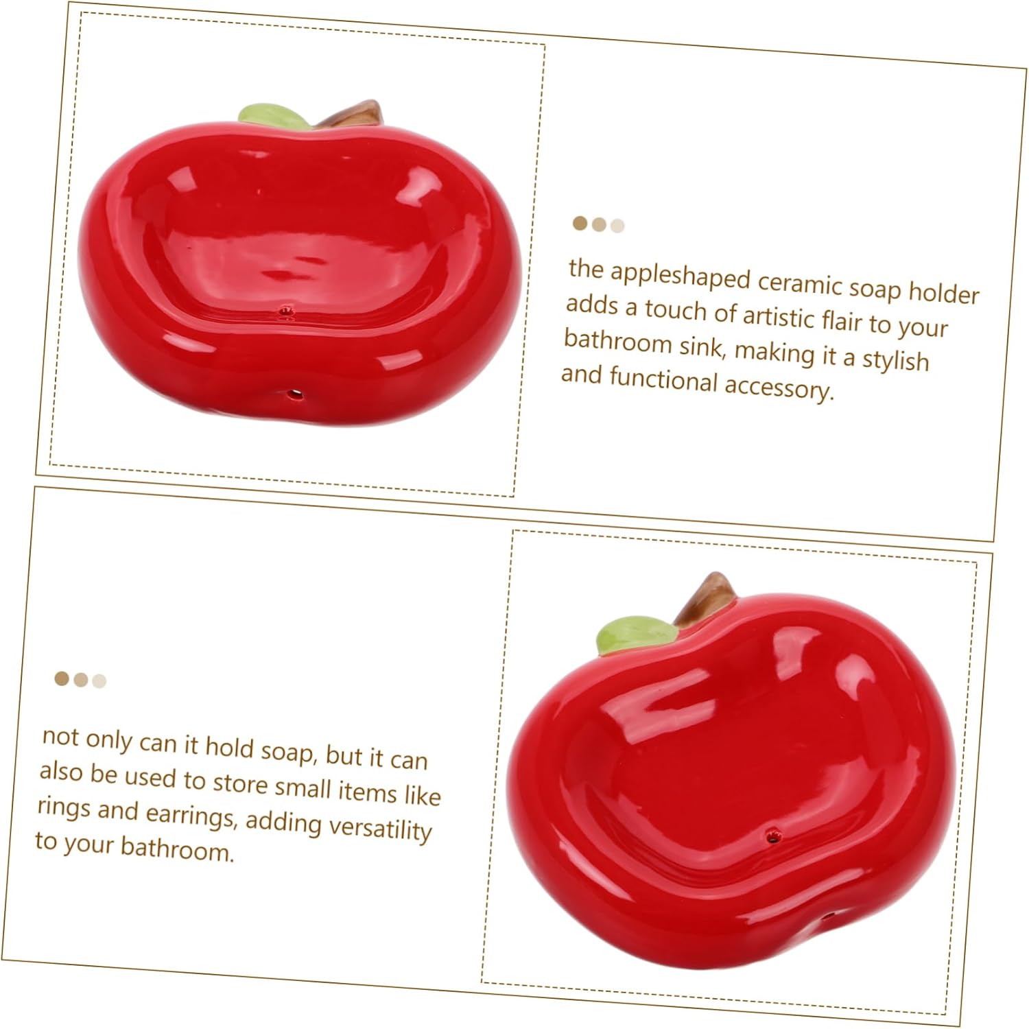 PRETYZOOM Apple Shaped Ceramic Soap Dish with Drainage Hole