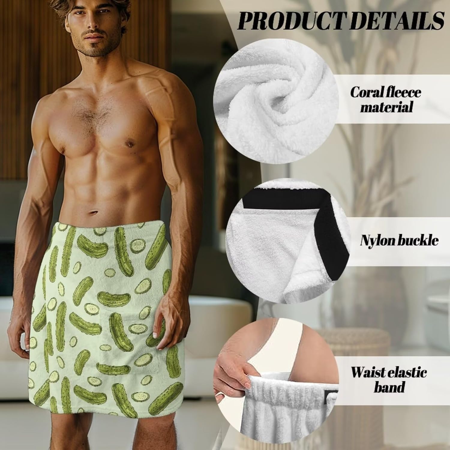 Plus Size Towel Wrap for Men with Pocket