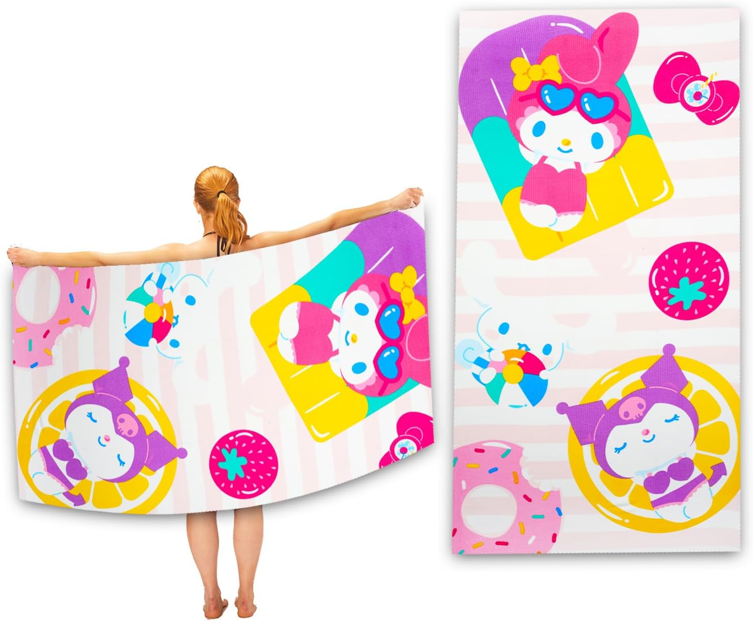 My Melody and Kuromi Beach Towel Set for Kids and Adults