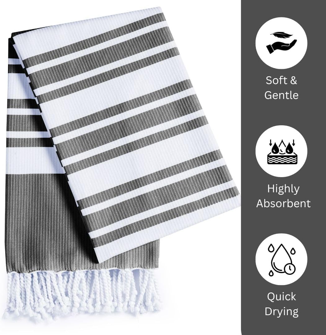 Set of 2 Turkish Peshtemal Towels - 40x70 Inch Grey