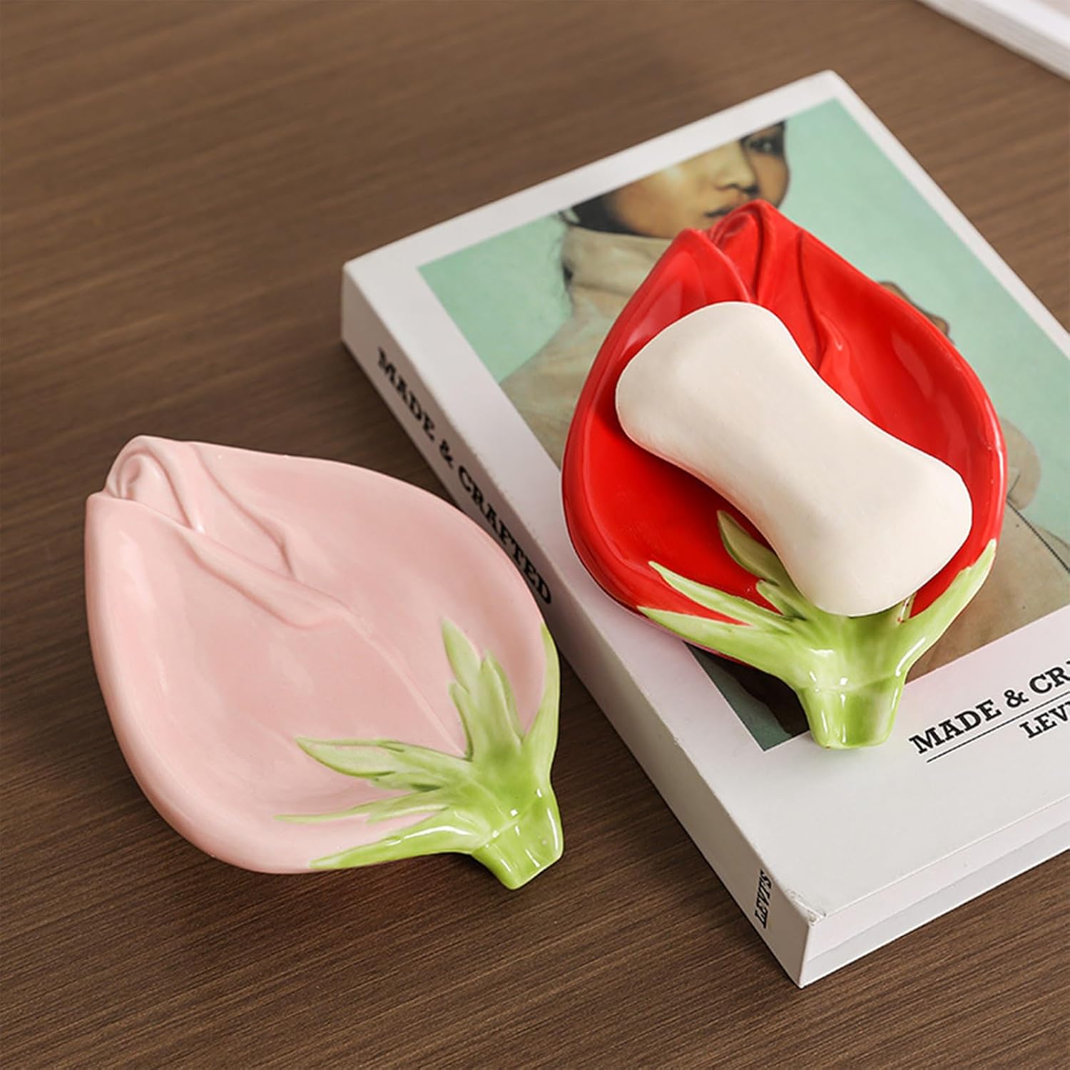 1PC Rose Flower Ceramic Soap Dish for Bathroom Kitchen