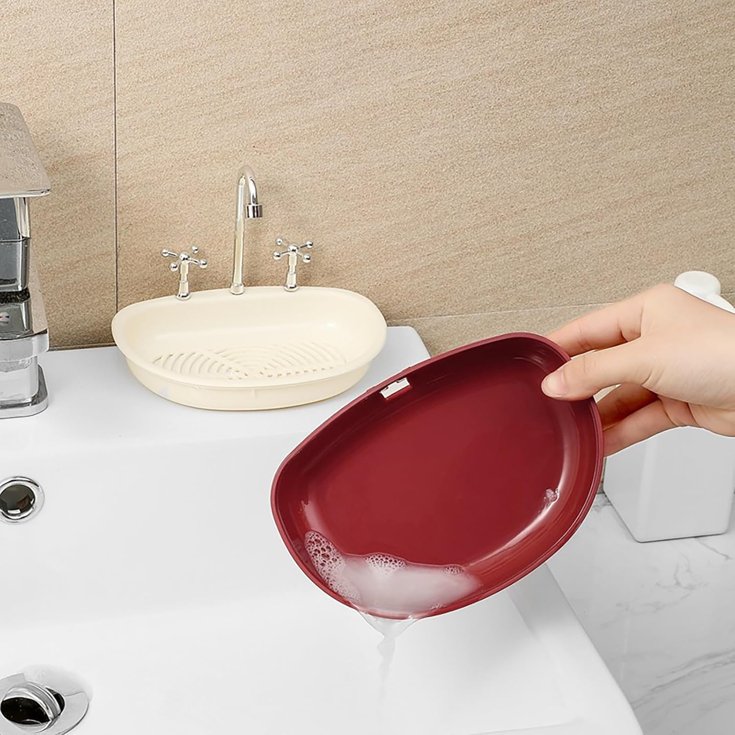 Foumiyfa 1pc Suction Cup Soap Dish - Durable Draining WhiteRed