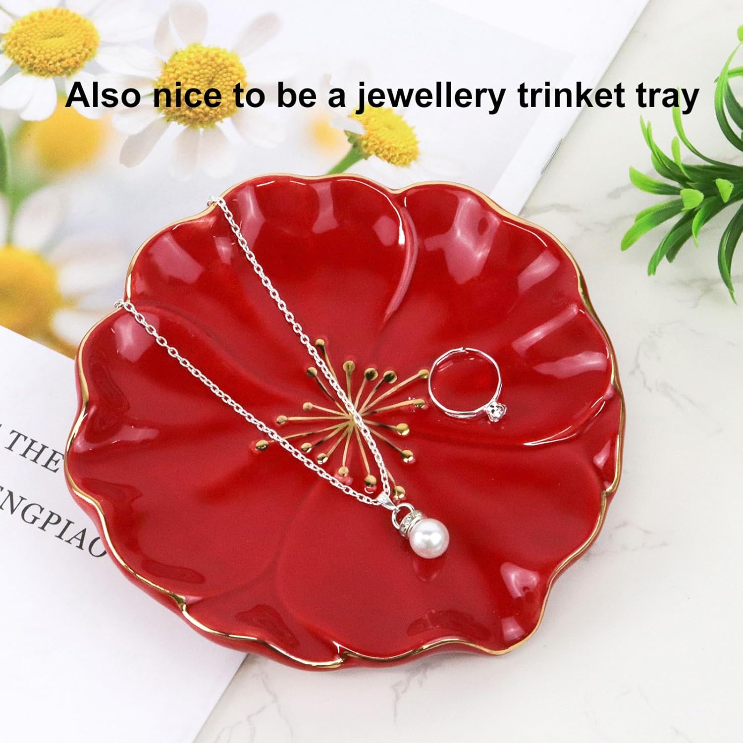 Polyroyal Ceramic Self Draining Soap Dish with Hibiscus Design