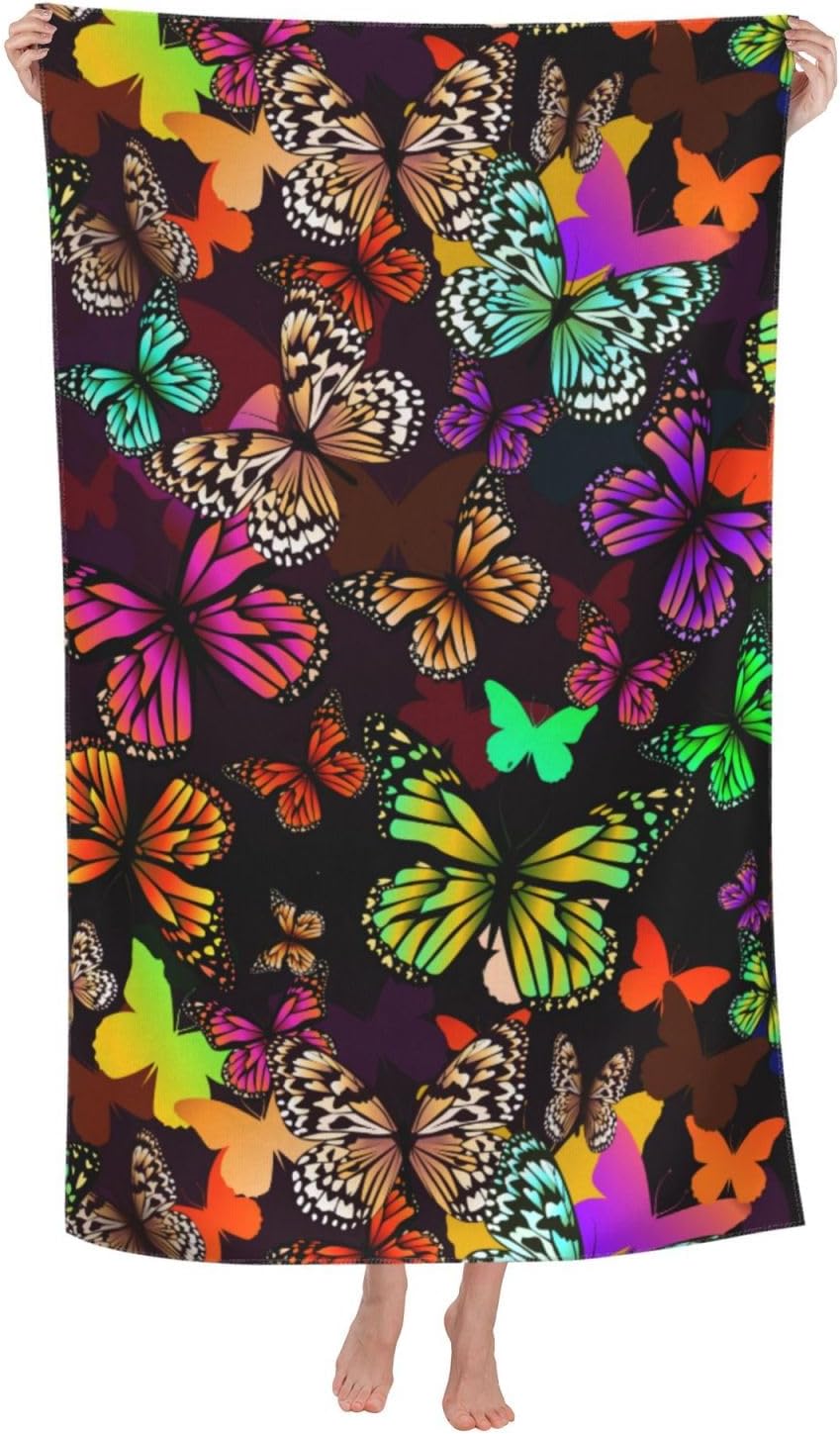 VOOHDDY Bright Butterfly Beach Towel for Adults Kids Travel Pool Camping