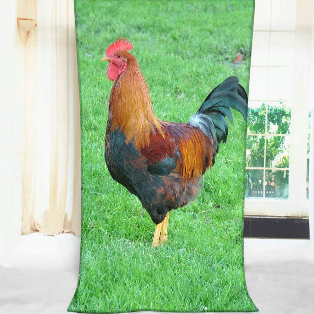 Moslion Comfy Bath Towel Rooster Chicken Green 64x32 Inches 1